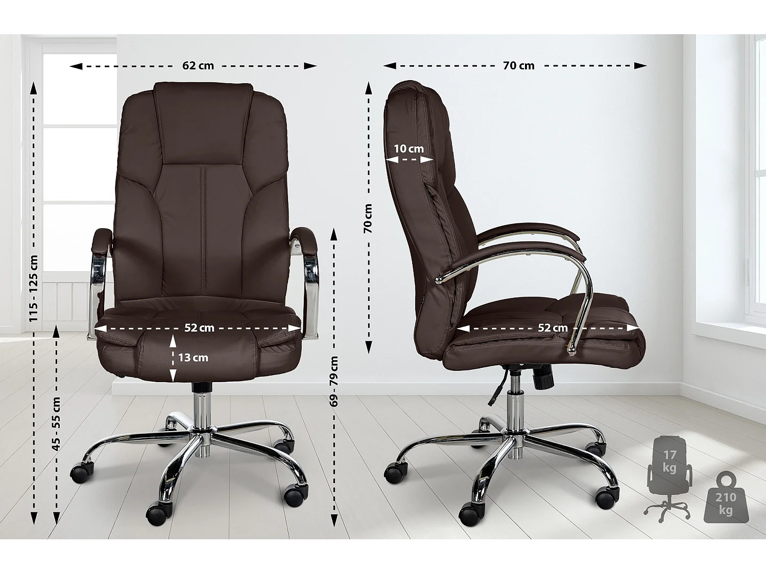 Chaise de bureau - Similicuir & Marron foncé - Marron - XXL Xanthos