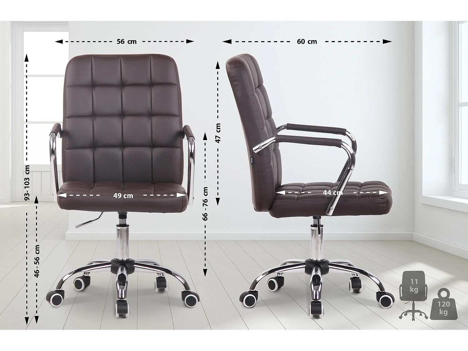 Chaise de bureau - Similicuir & Métal chromé - Marron - Terni