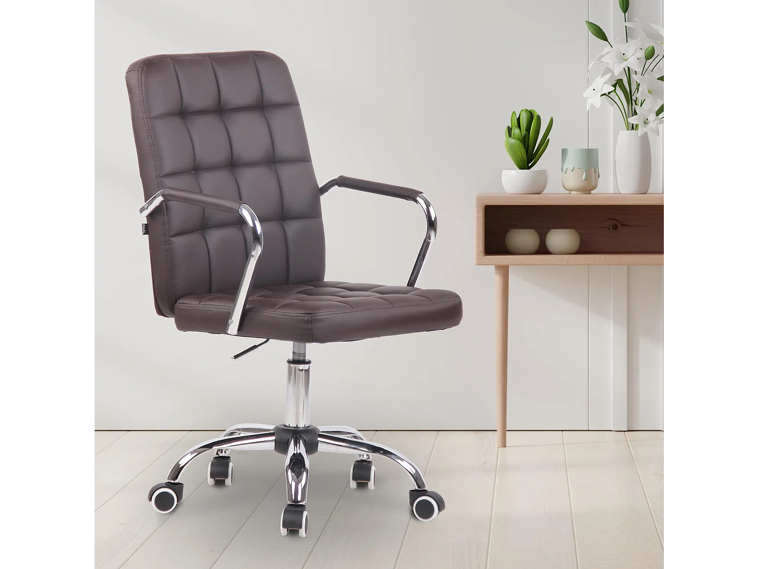 Chaise de bureau - Similicuir & Métal chromé - Marron - Terni