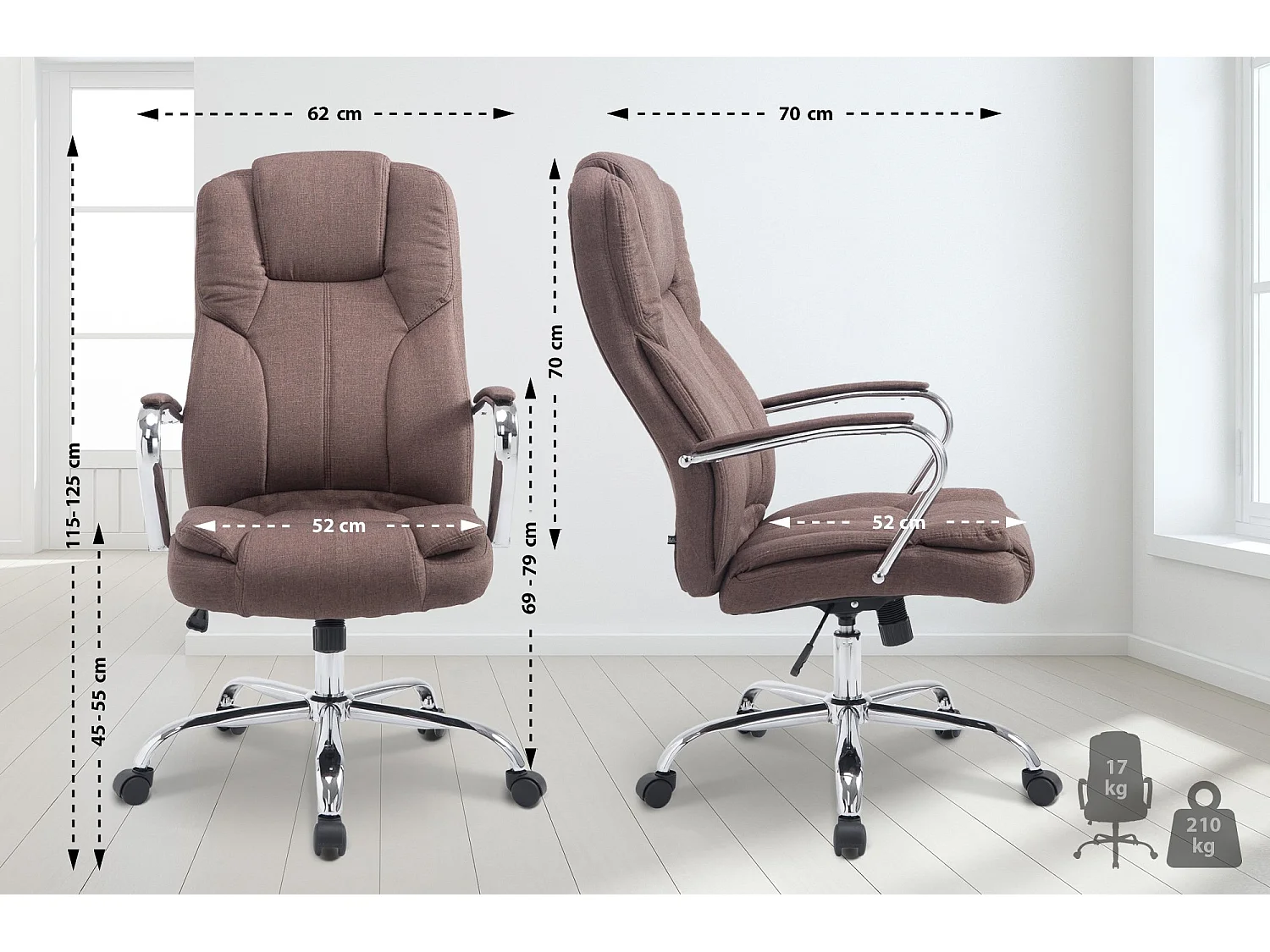 Chaise de bureau - Tissu & Blanc - Marron - XXL Xanthos