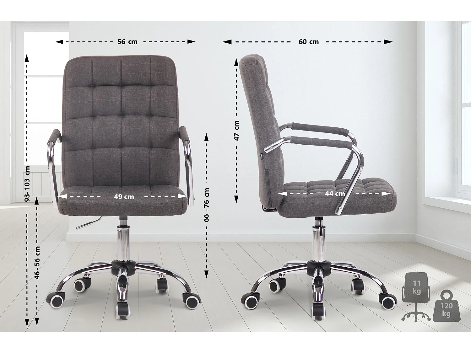 Sedia da ufficio - Tessuto & Metallo in look cromato - grigio scuro - Terni