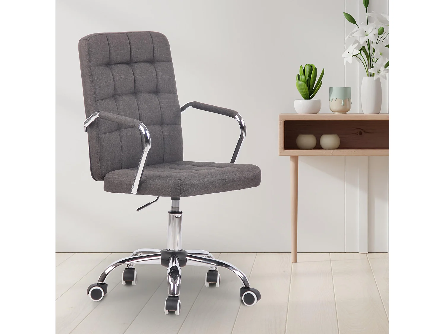 Chaise de bureau - Tissu & Métal chromé - Gris foncé - Terni