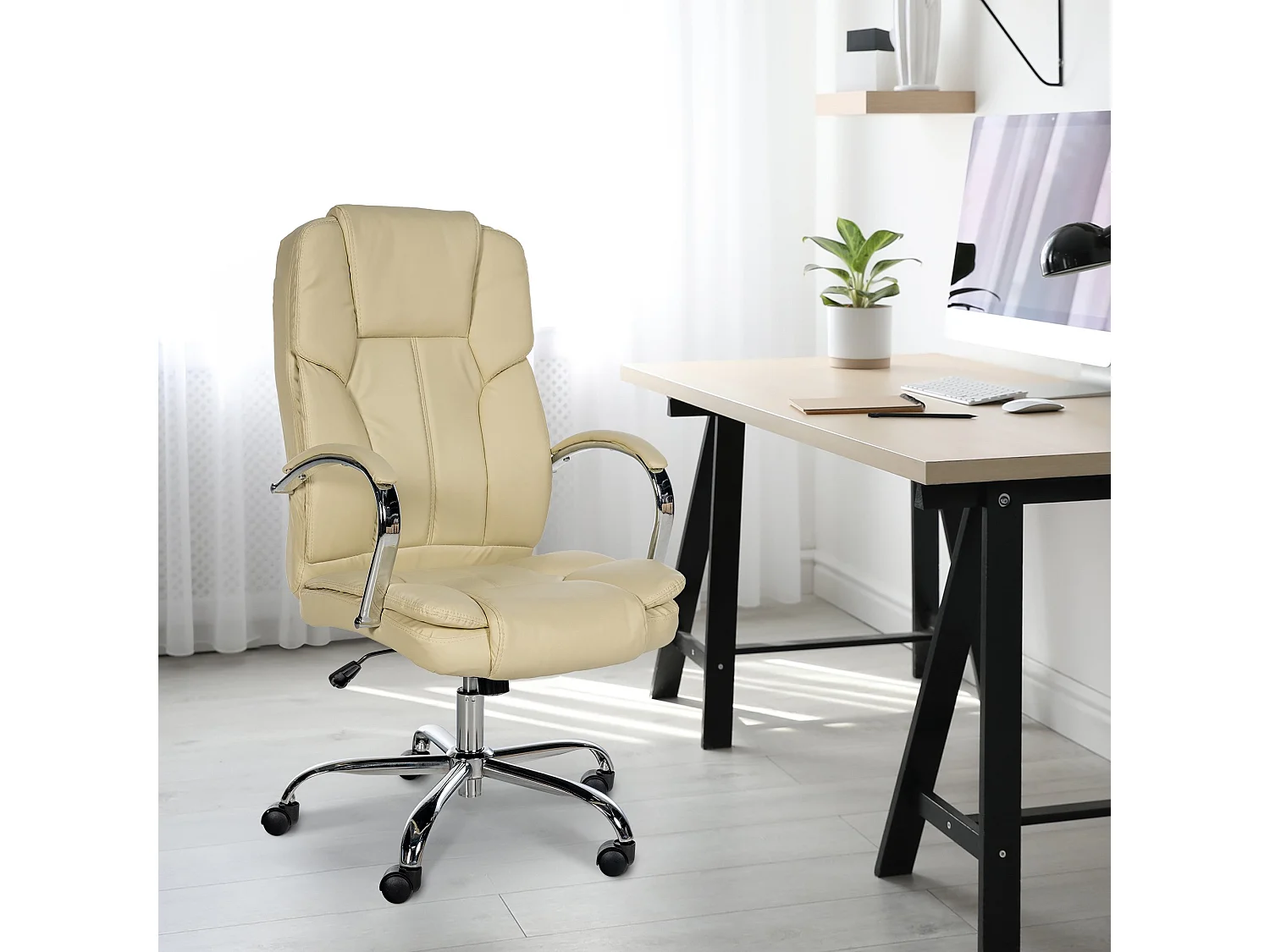 Chaise de bureau - Similicuir & Marron foncé - Crème - XXL Xanthos
