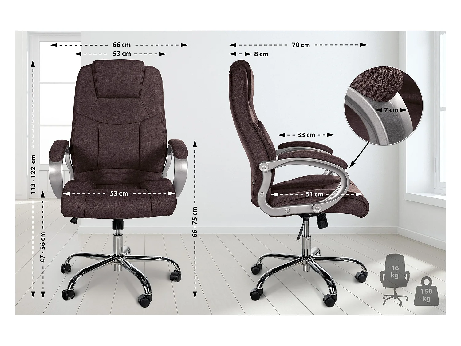 Bürosessel - Stoff - braun - XL Apoll