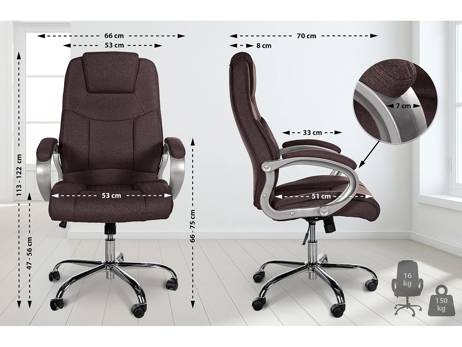 Chaise de bureau - Tissu - Marron - XL Apoll