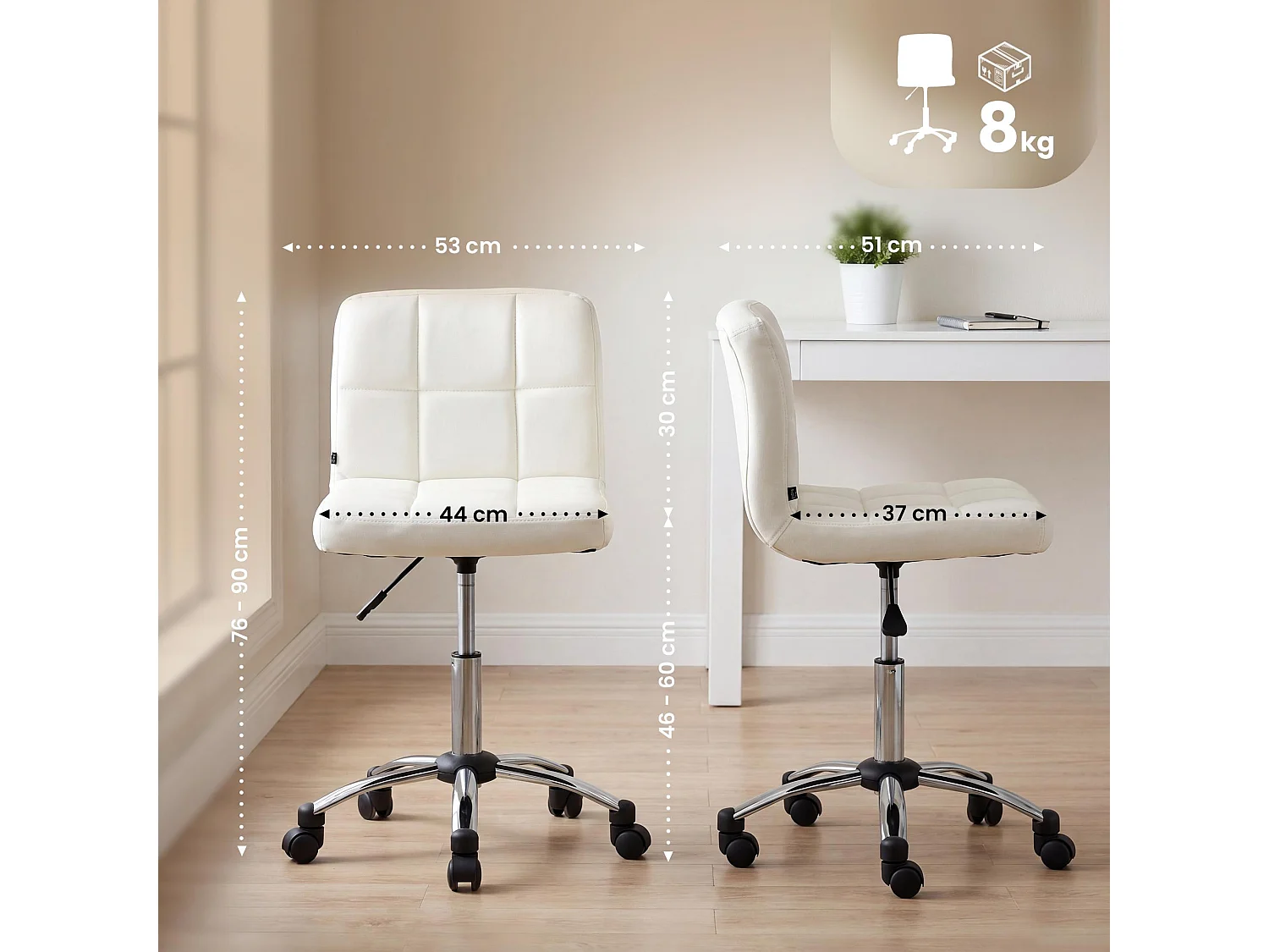 Chaise de bureau - Similicuir - Blanc - Medica