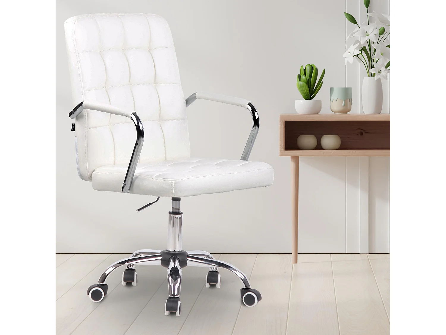 Chaise de bureau - Similicuir & Métal chromé - Blanc - Terni