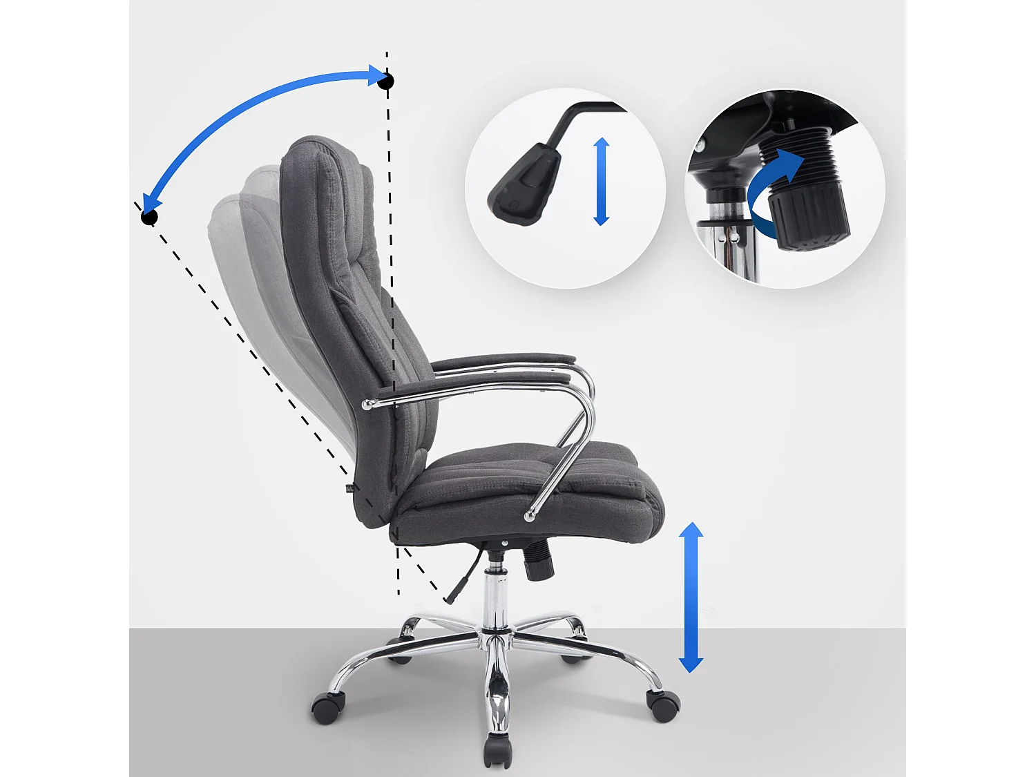 Bureaustoel - Stof & wit - donkergrijs - XXL Xanthos