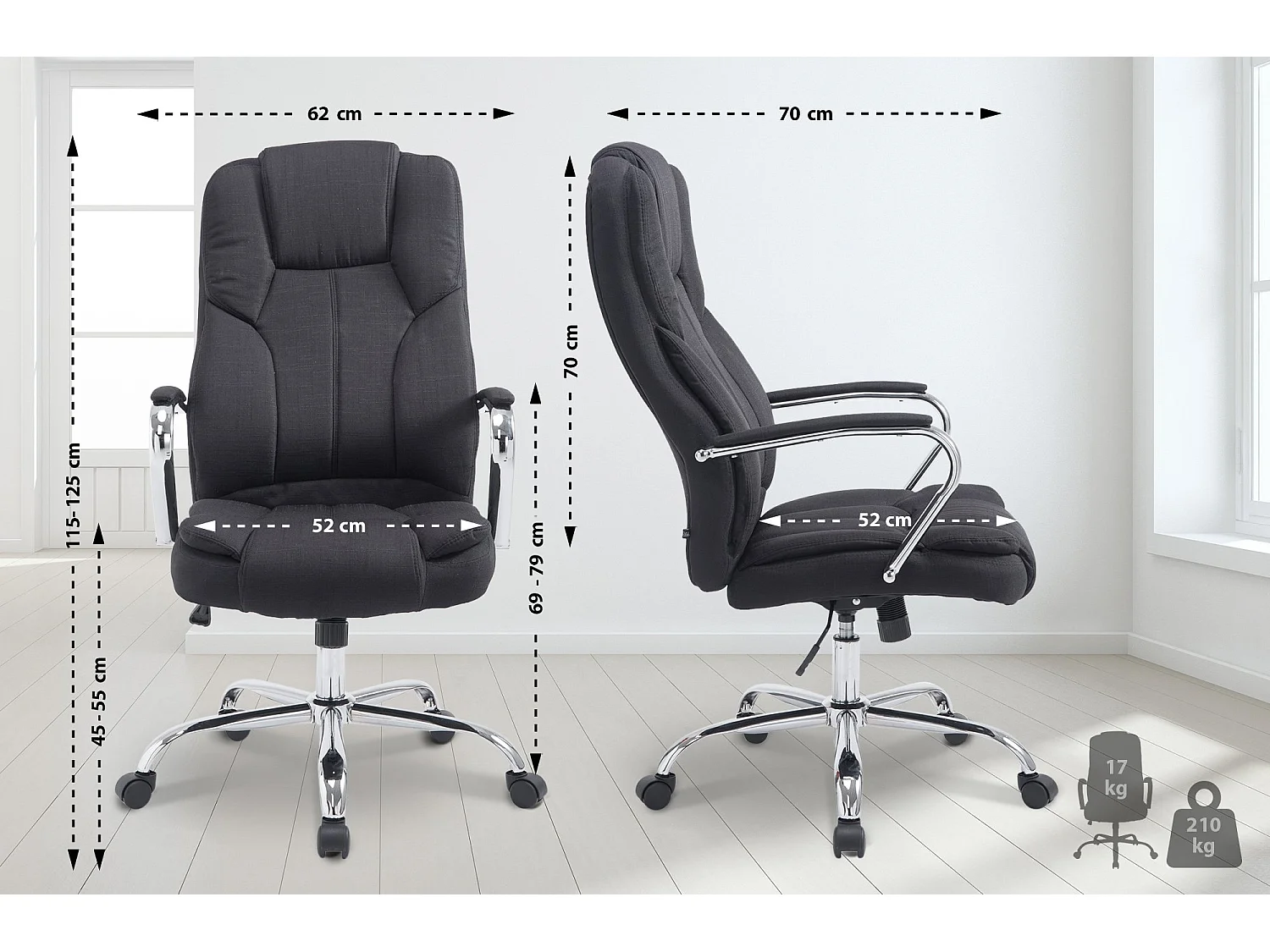 Chaise de bureau - Tissu & Blanc - Noir - XXL Xanthos