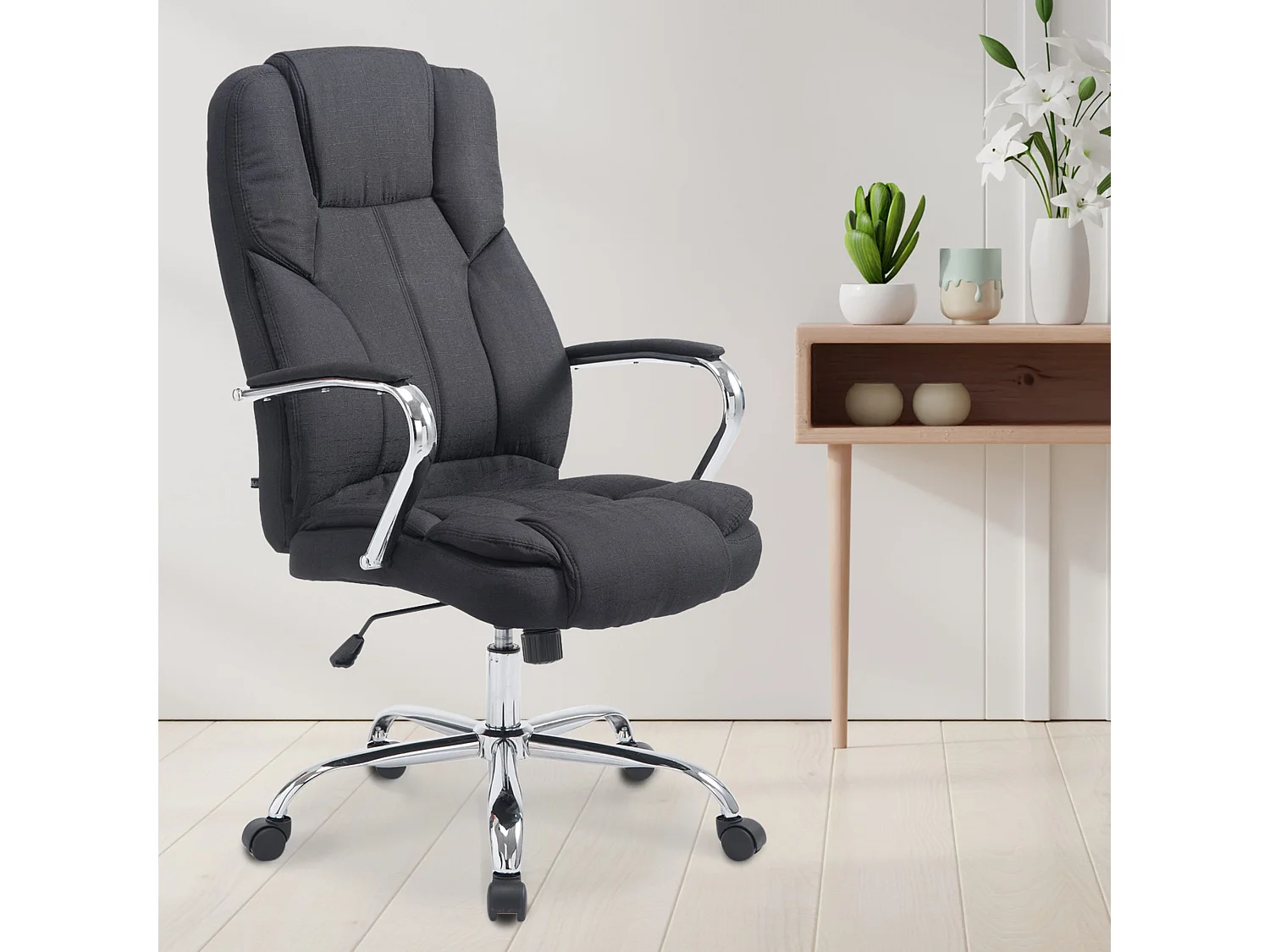 Chaise de bureau - Tissu & Blanc - Noir - XXL Xanthos