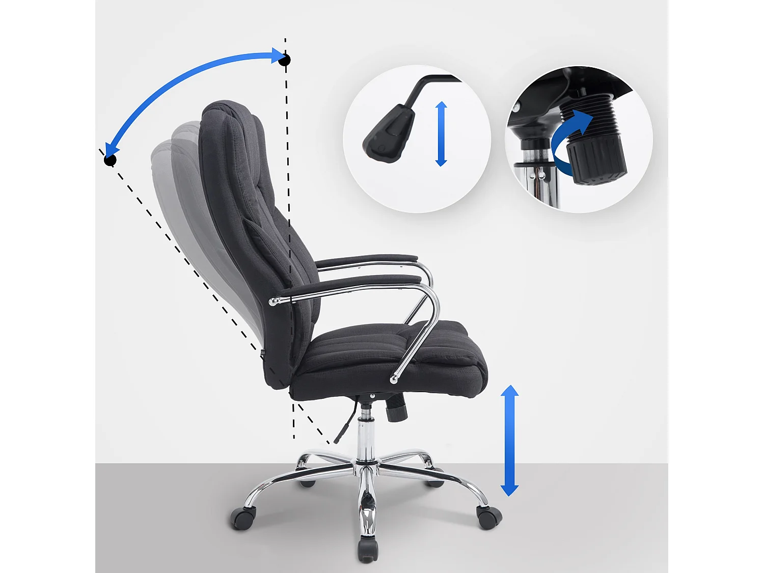 Chaise de bureau - Tissu & Blanc - Noir - XXL Xanthos