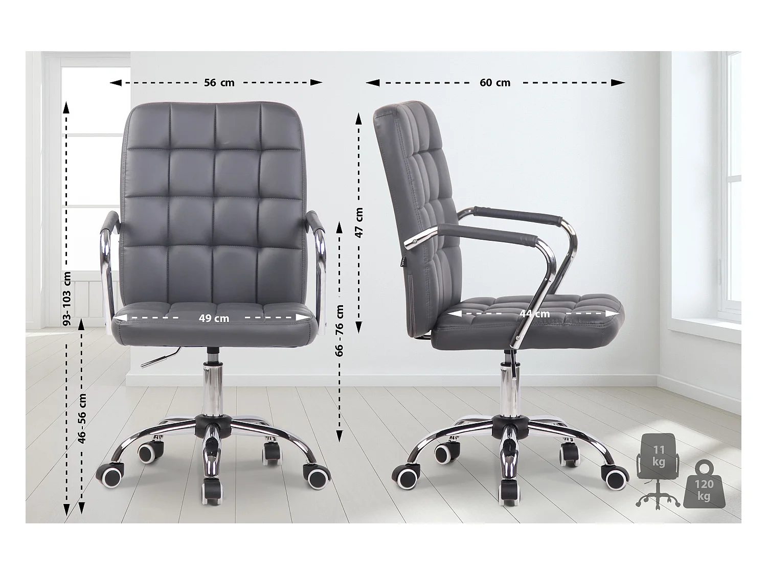 Sedia da ufficio - Finta pelle & Metallo in look cromato - grigio - Terni