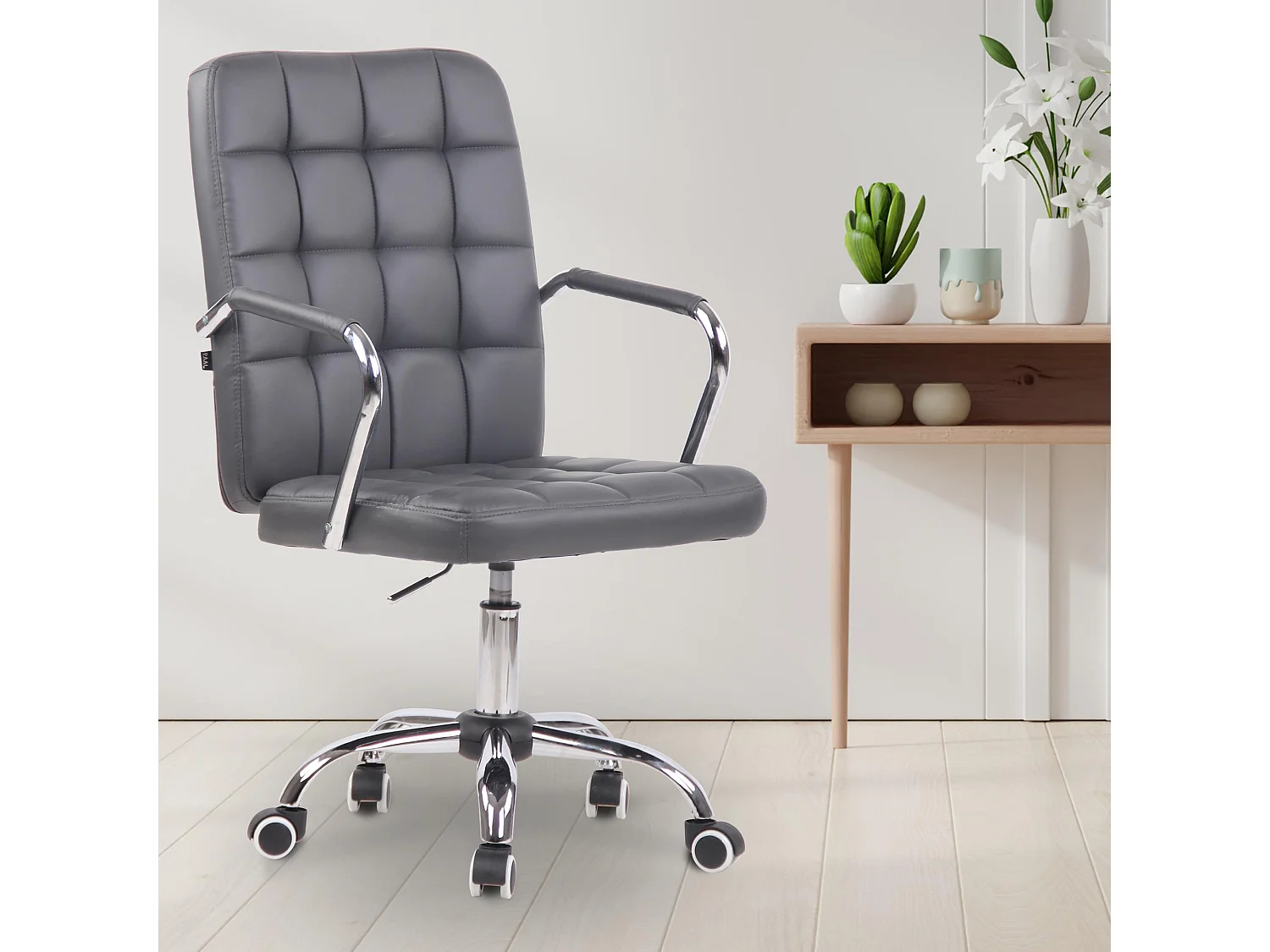 Chaise de bureau - Similicuir & Métal chromé - Gris - Terni