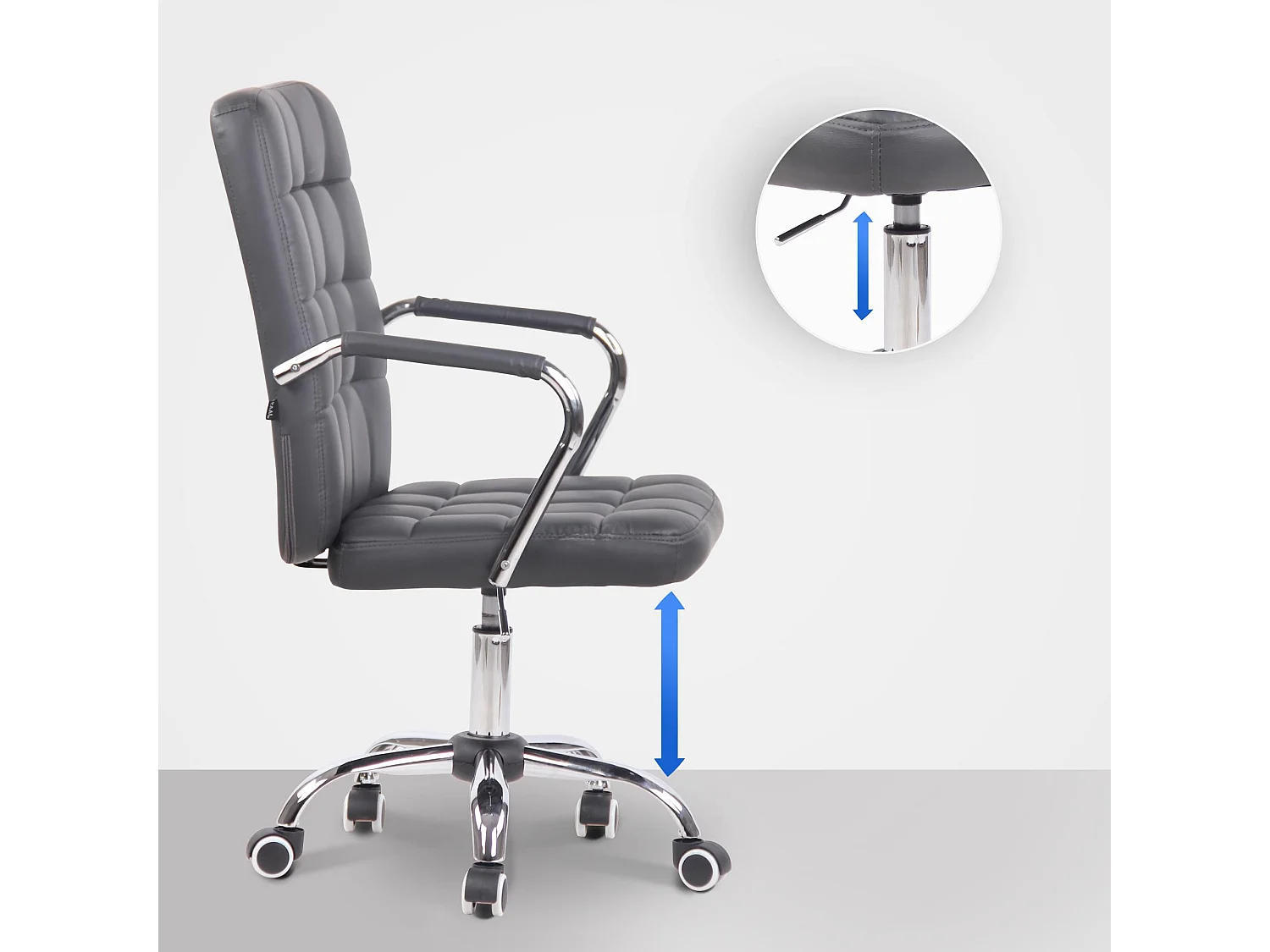 Chaise de bureau - Similicuir & Métal chromé - Gris - Terni