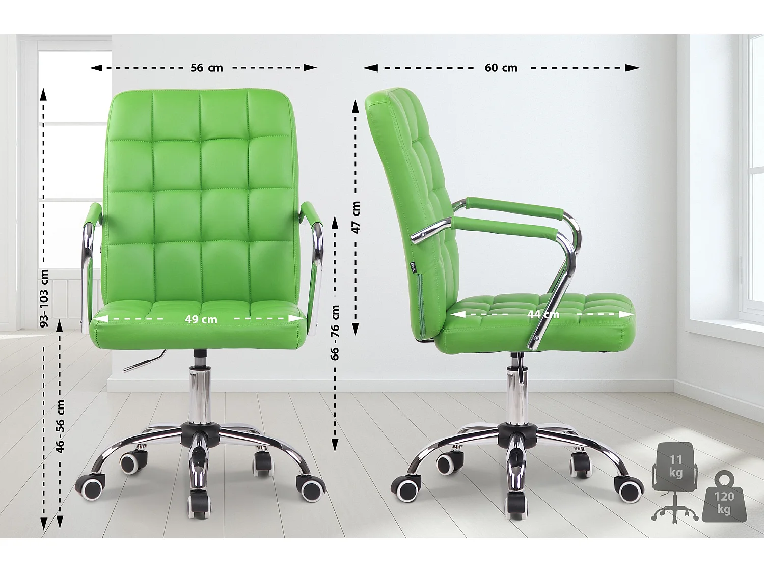 Chaise de bureau - Similicuir & Métal chromé - Vert - Terni