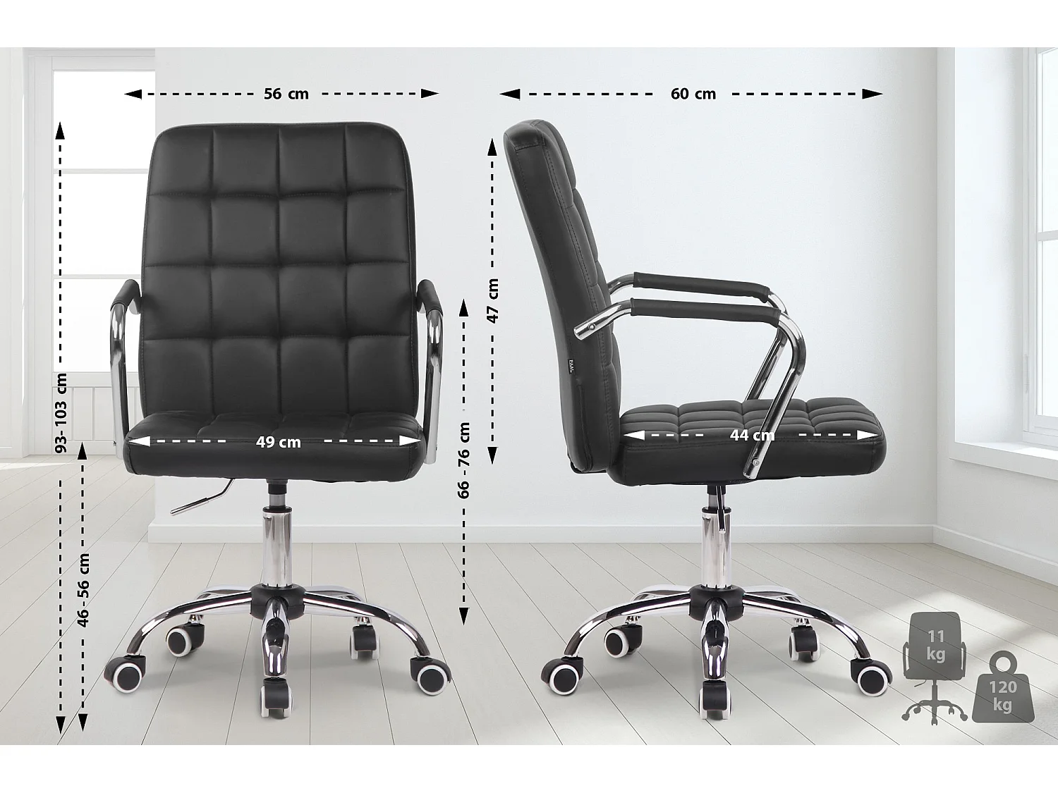 Bürostuhl - Kunstleder & Metall in Chromoptik - schwarz - Terni