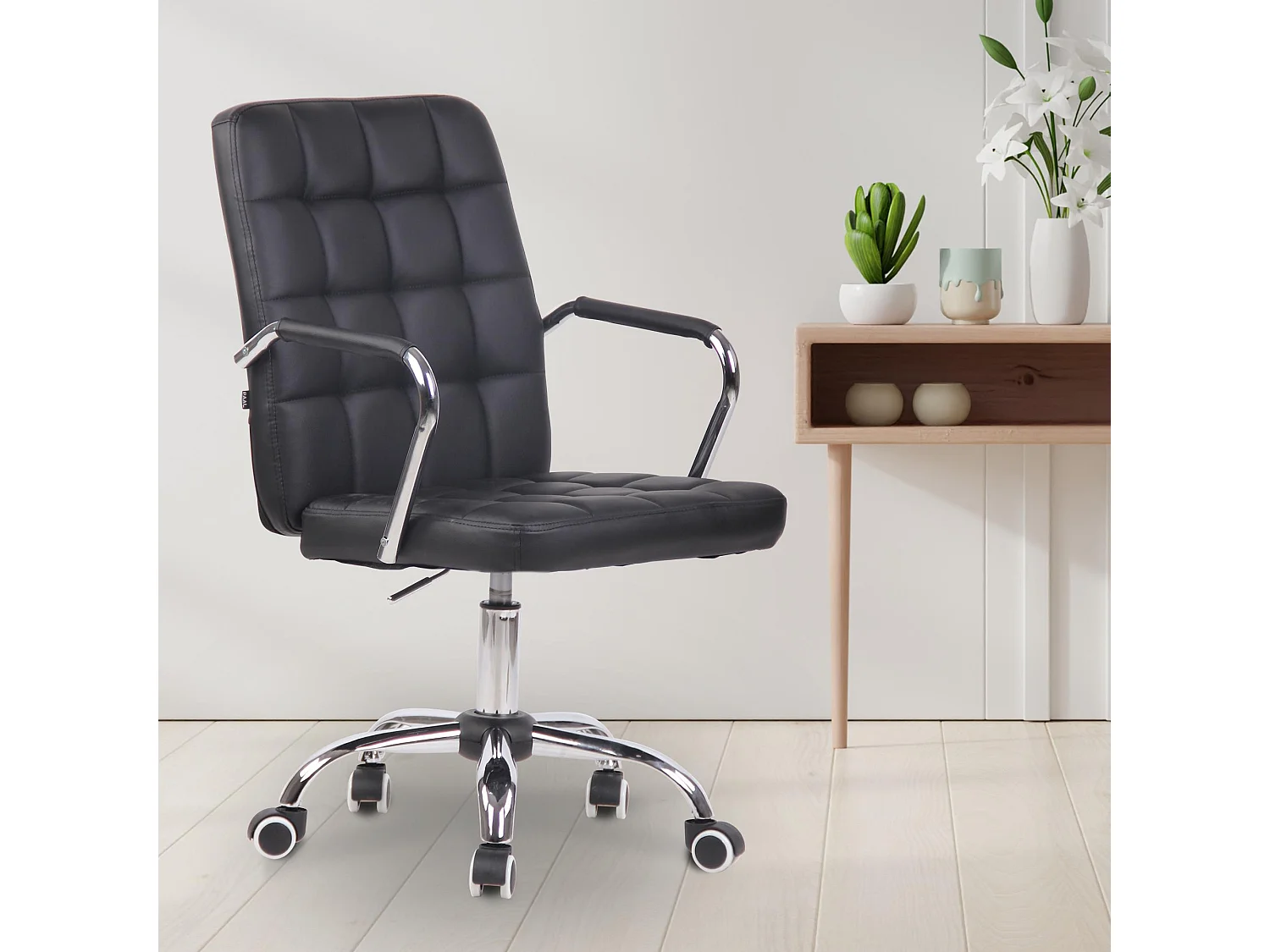 Bürostuhl - Kunstleder & Metall in Chromoptik - schwarz - Terni