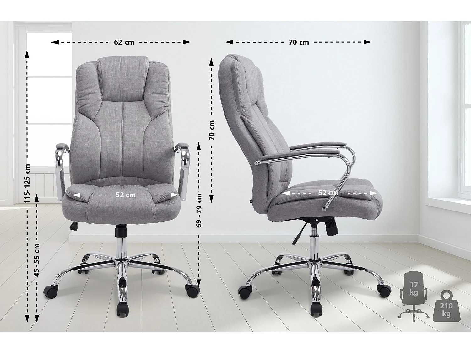 Bureaustoel - Stof & wit - grijs - XXL Xanthos