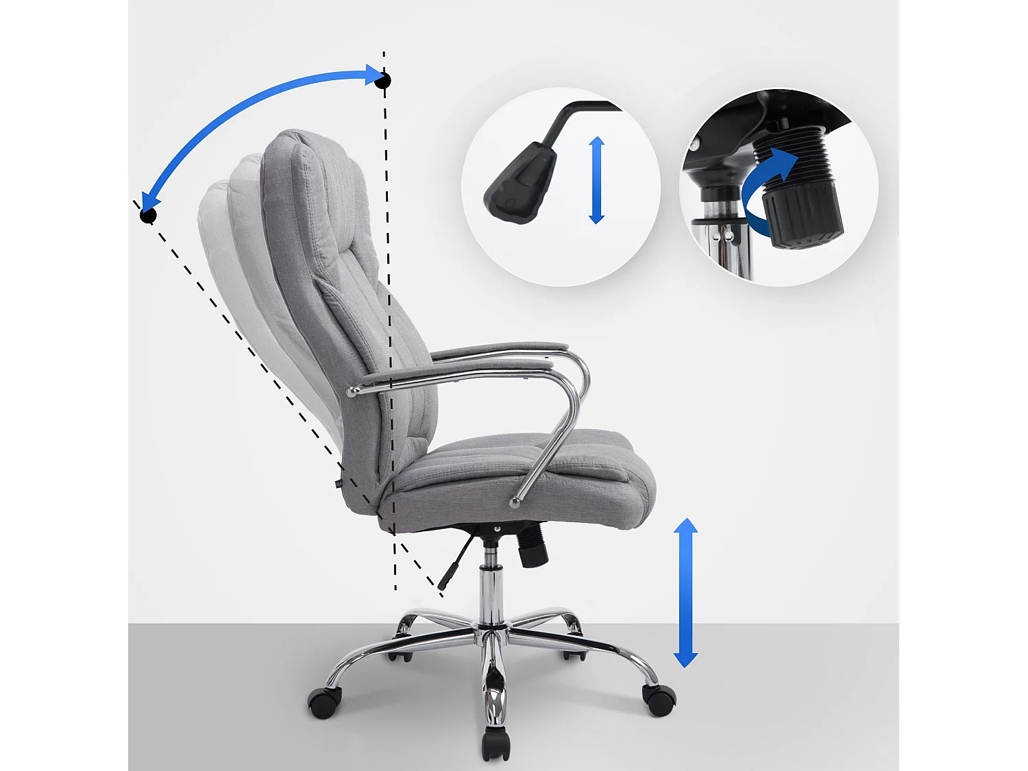 Bureaustoel - Stof & wit - grijs - XXL Xanthos