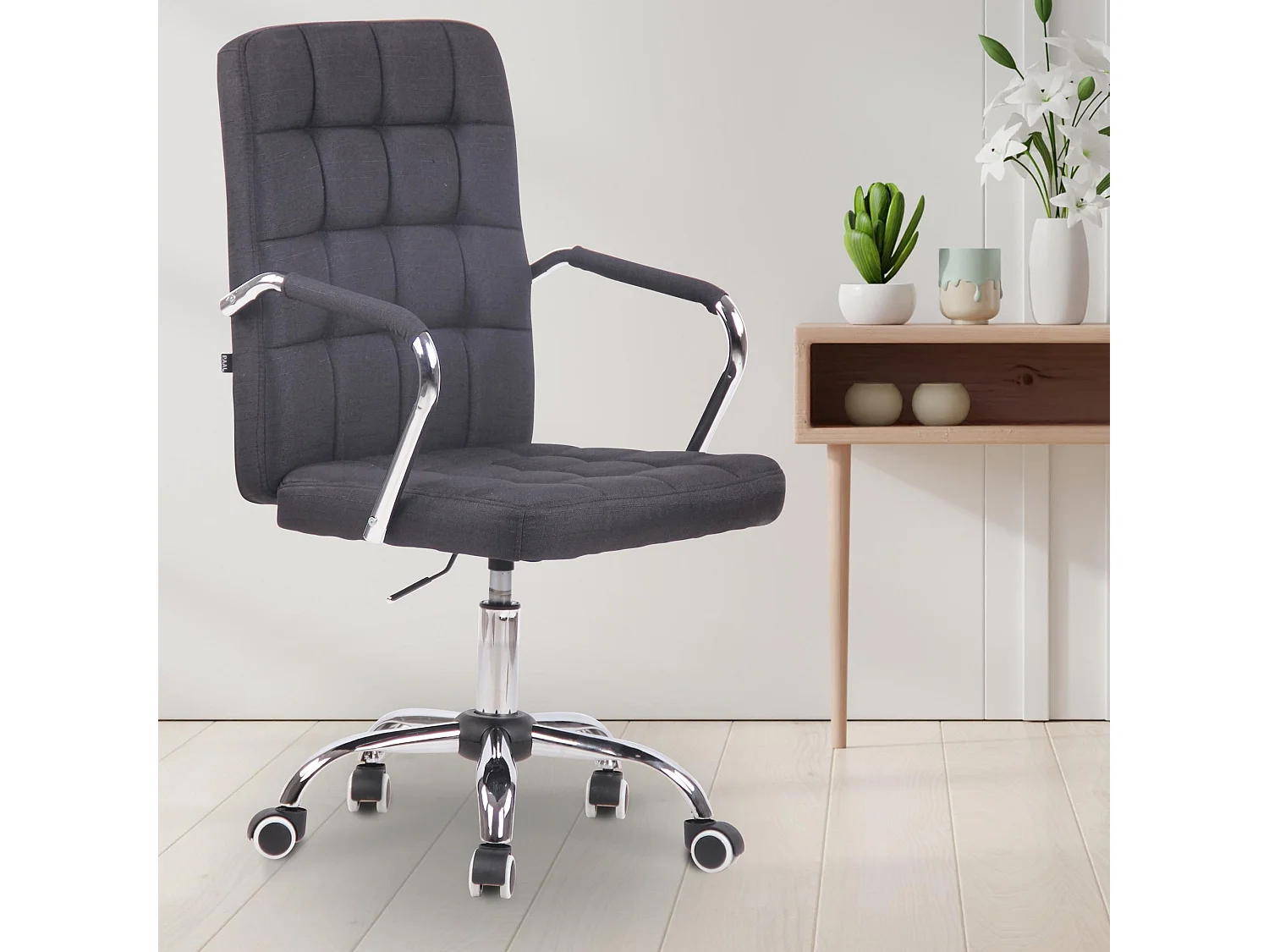 Chaise de bureau - Tissu & Métal chromé - Noir - Terni