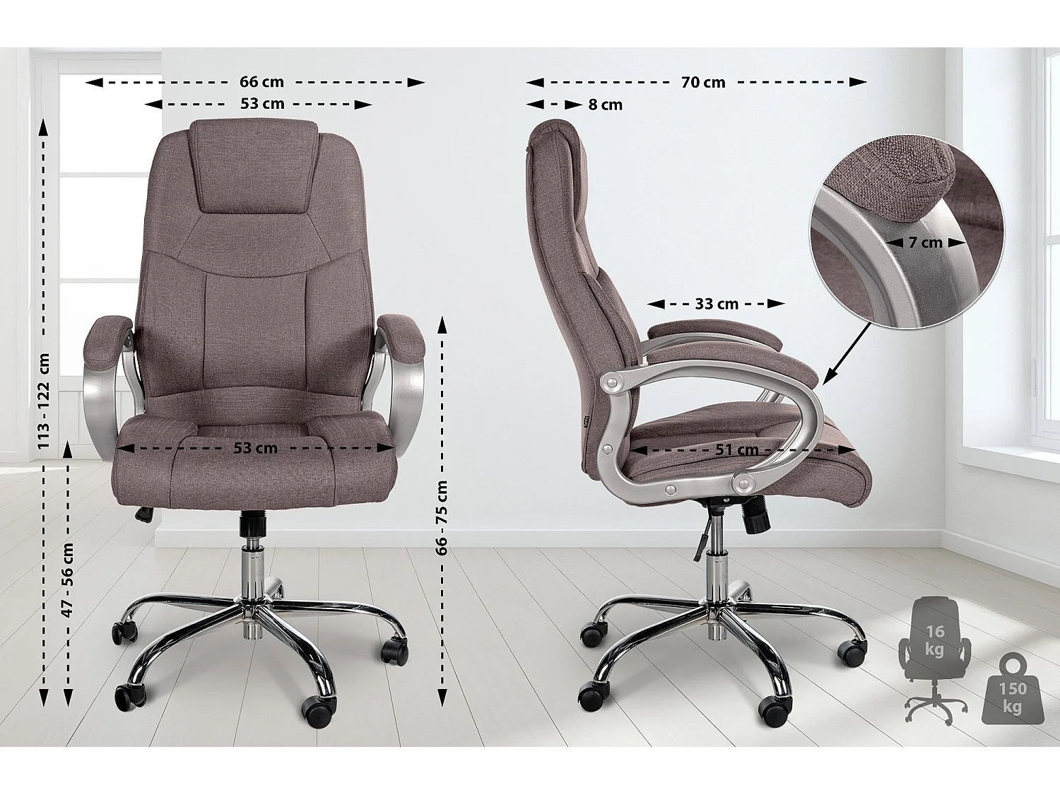 Chaise de bureau - Tissu - Taupe - XL Apoll