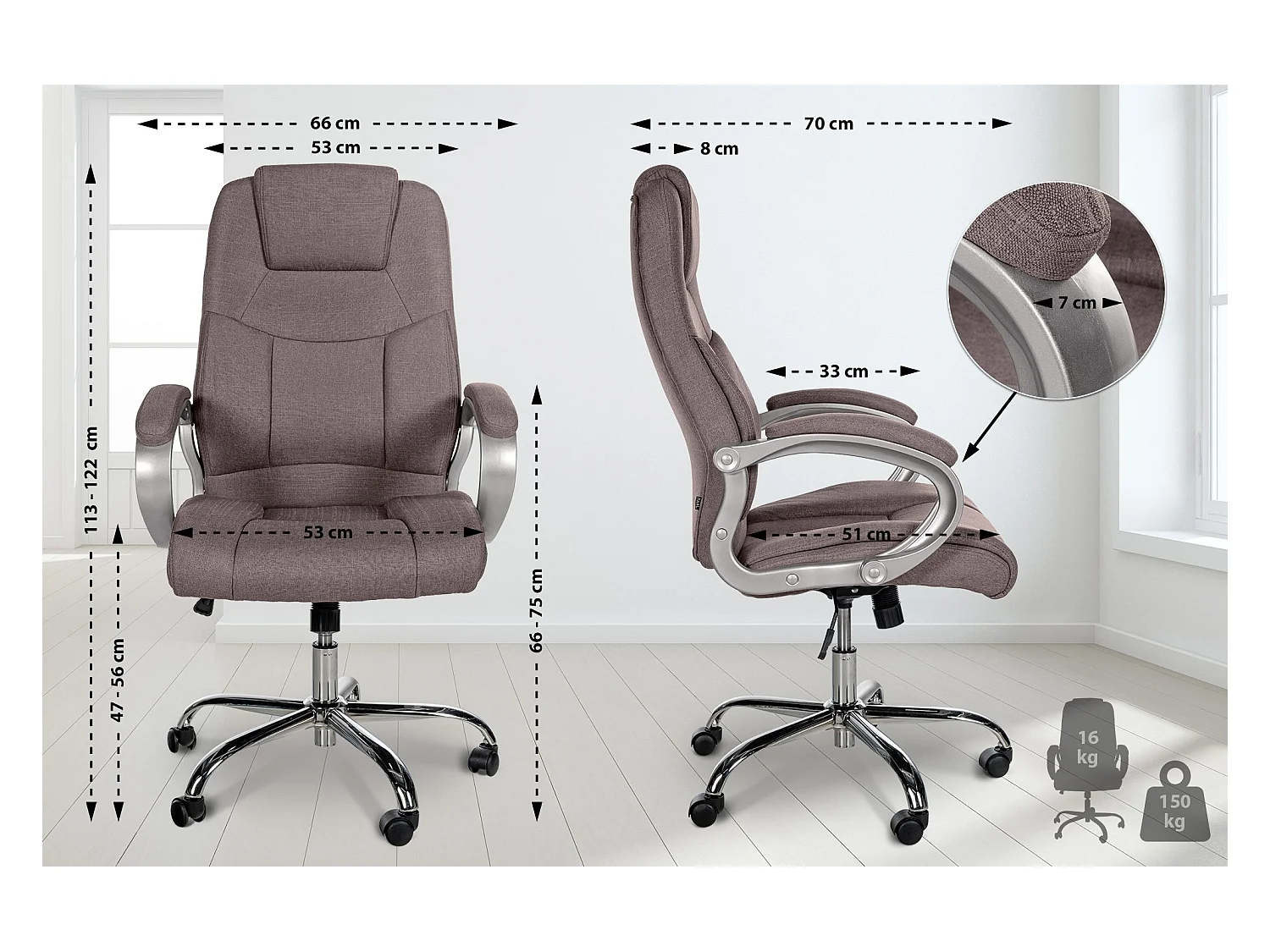 Sedia da ufficio - Tessuto - Tortora - XL Apoll