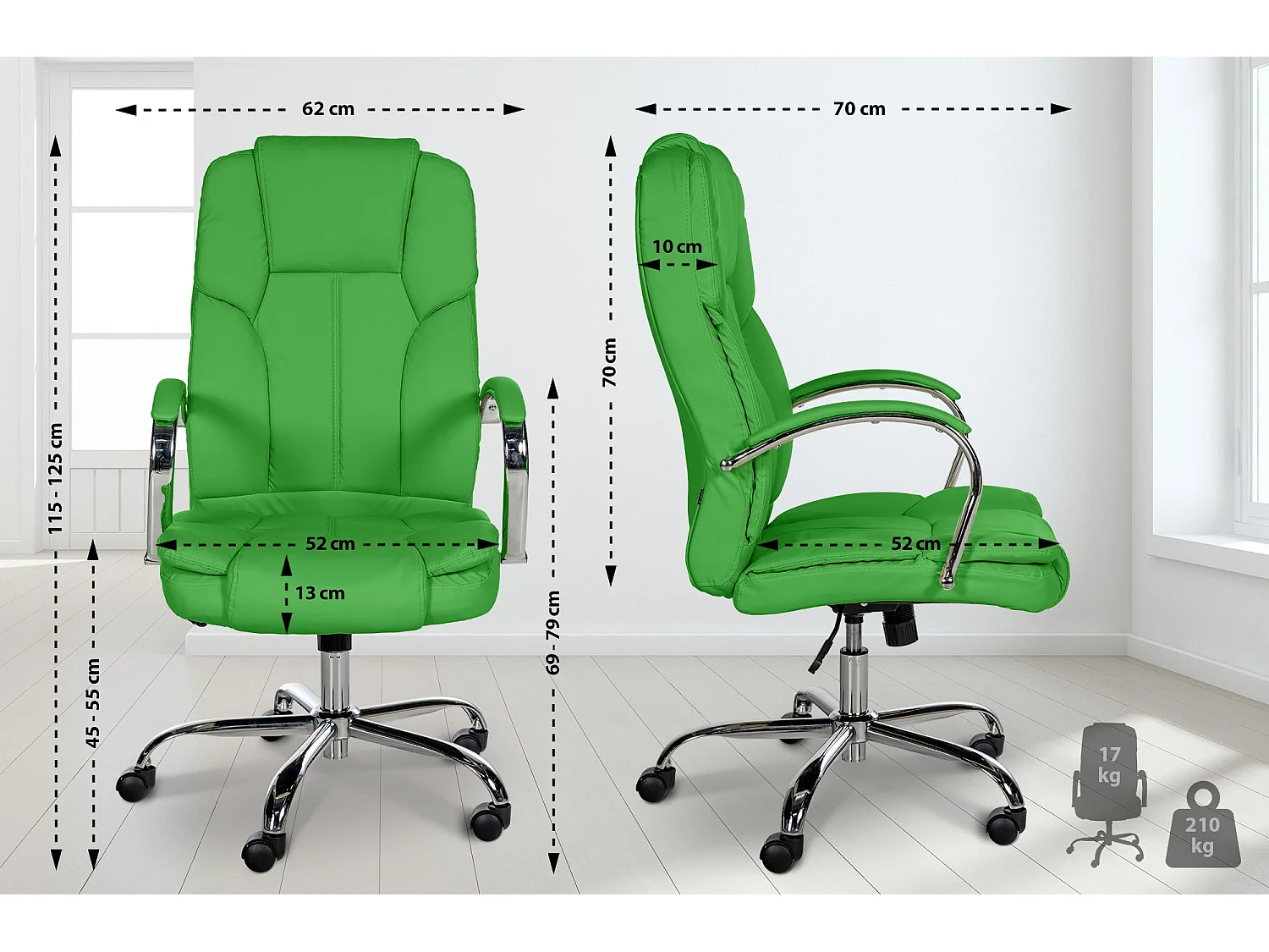 Chaise de bureau - Similicuir & Métal chromé - Vert - XXL Xanthos