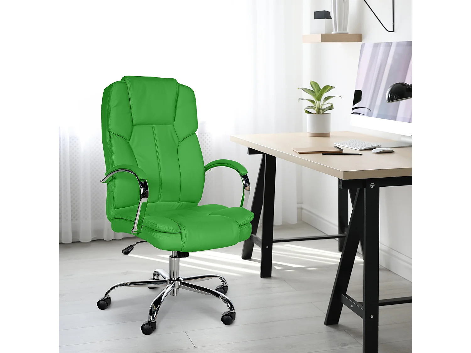Chaise de bureau - Similicuir & Métal chromé - Vert - XXL Xanthos