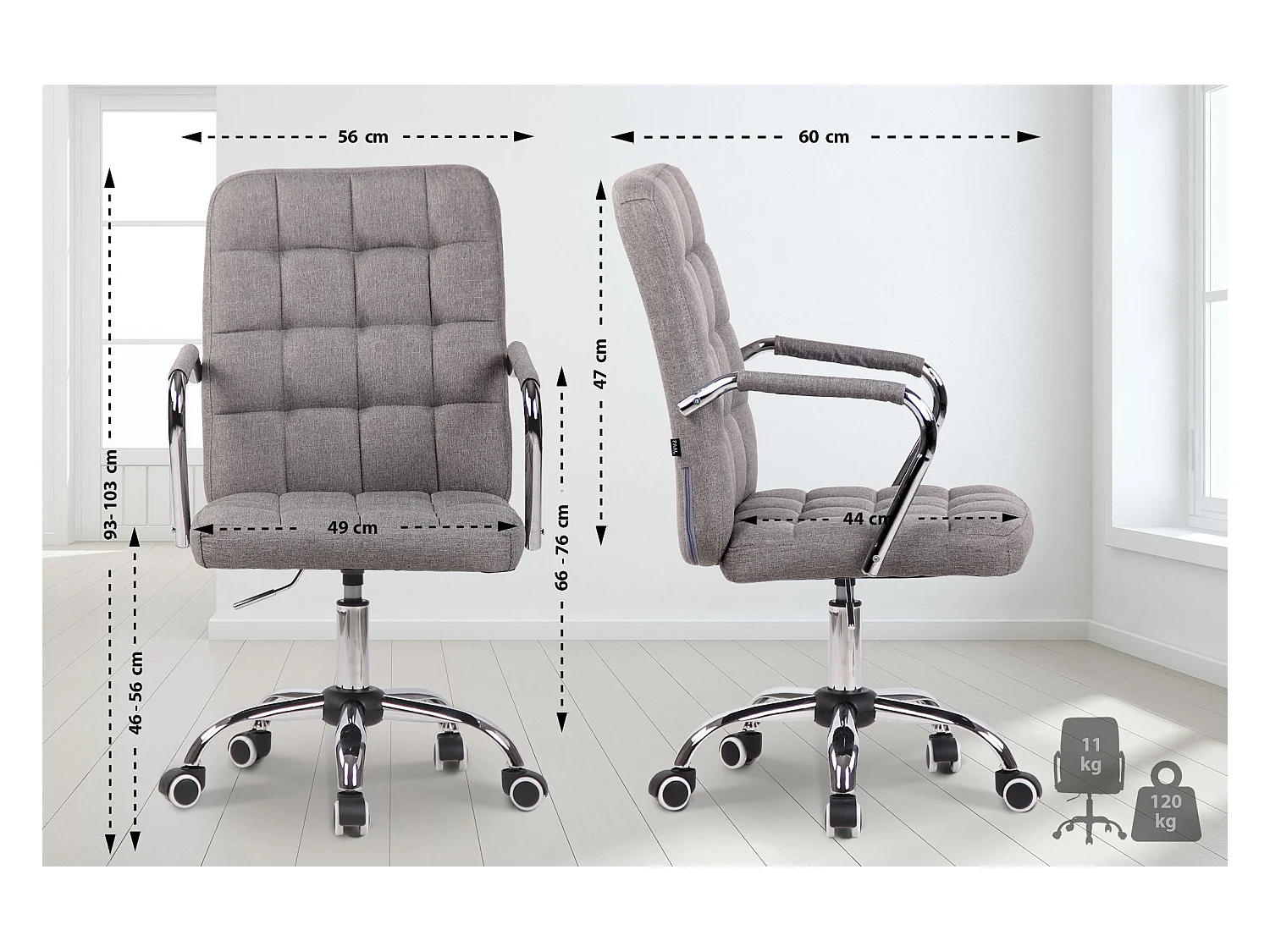 Sedia da ufficio - Tessuto & Metallo in look cromato - grigio - Terni