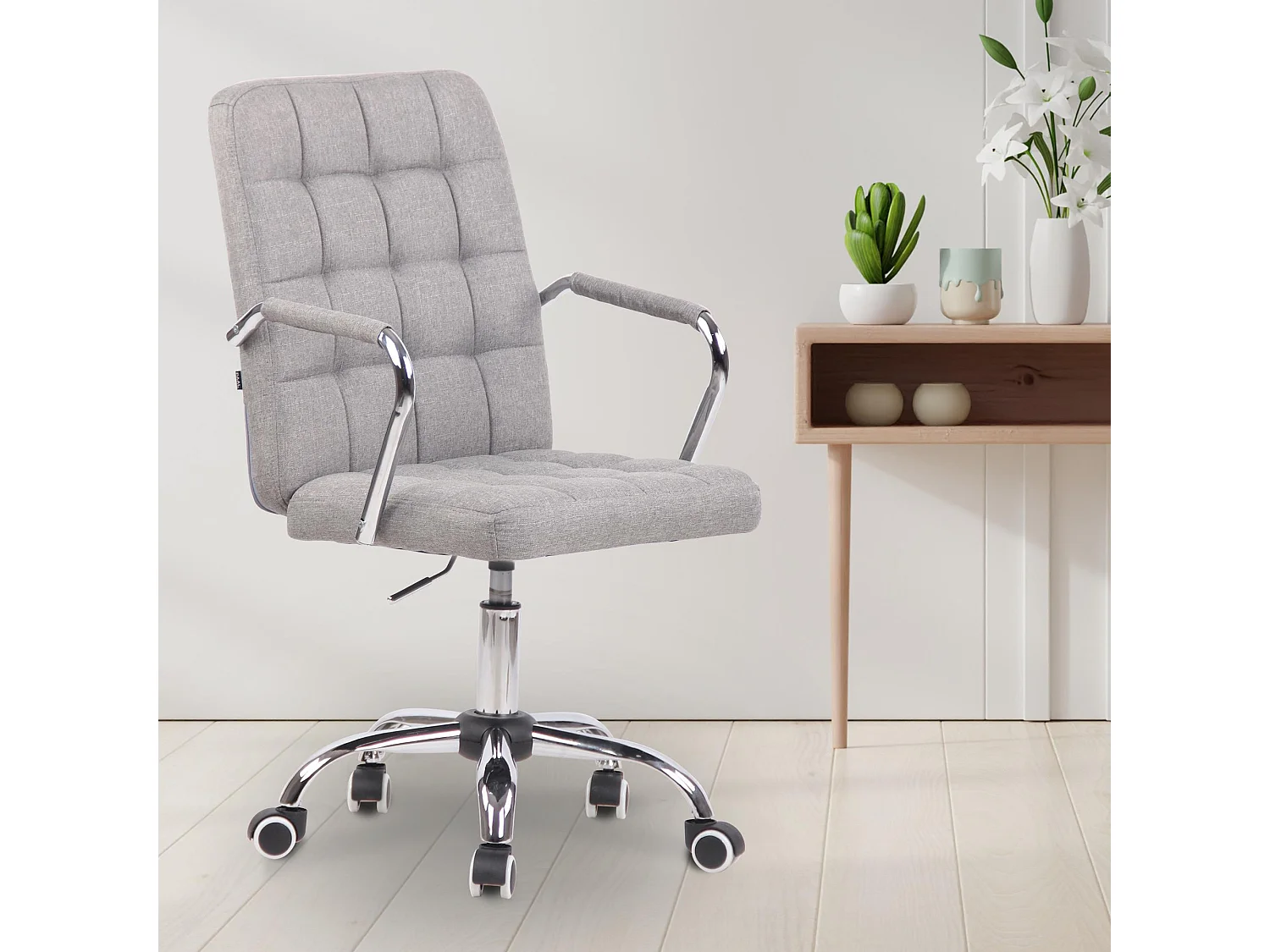 Chaise de bureau - Tissu & Métal chromé - Gris - Terni