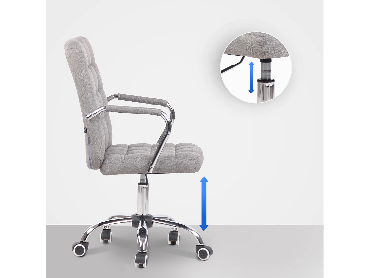 Chaise de bureau - Tissu & Métal chromé - Gris - Terni