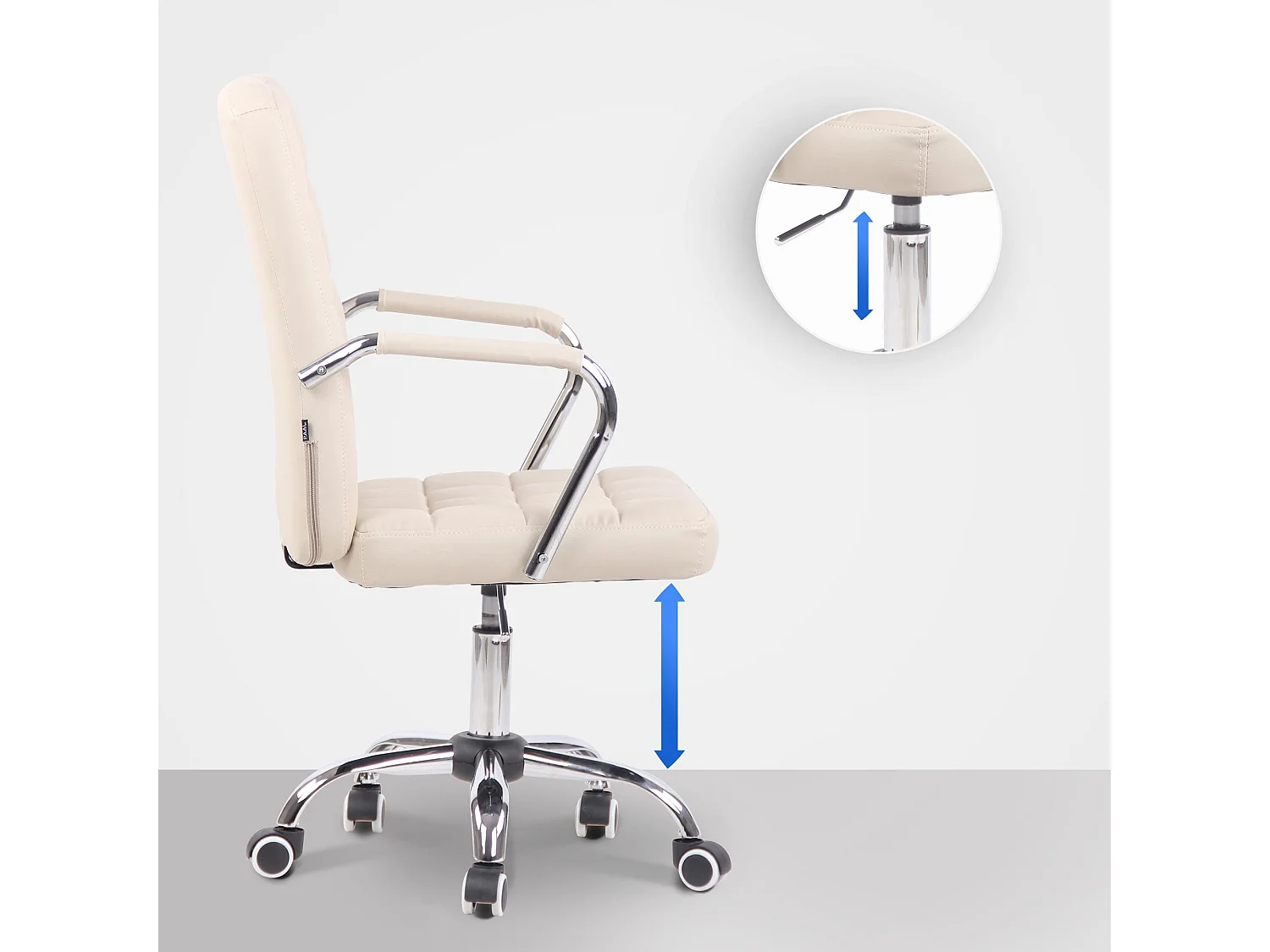 Chaise de bureau - Similicuir & Métal chromé - Crème - Terni