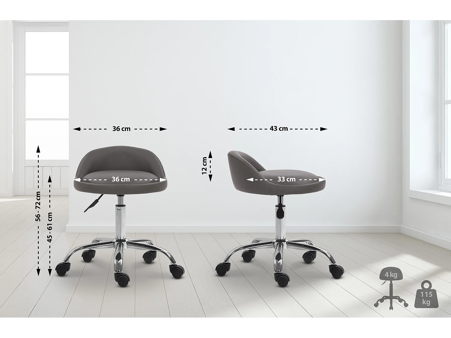 Tabouret de bureau - Similicuir - Gris - Teramo