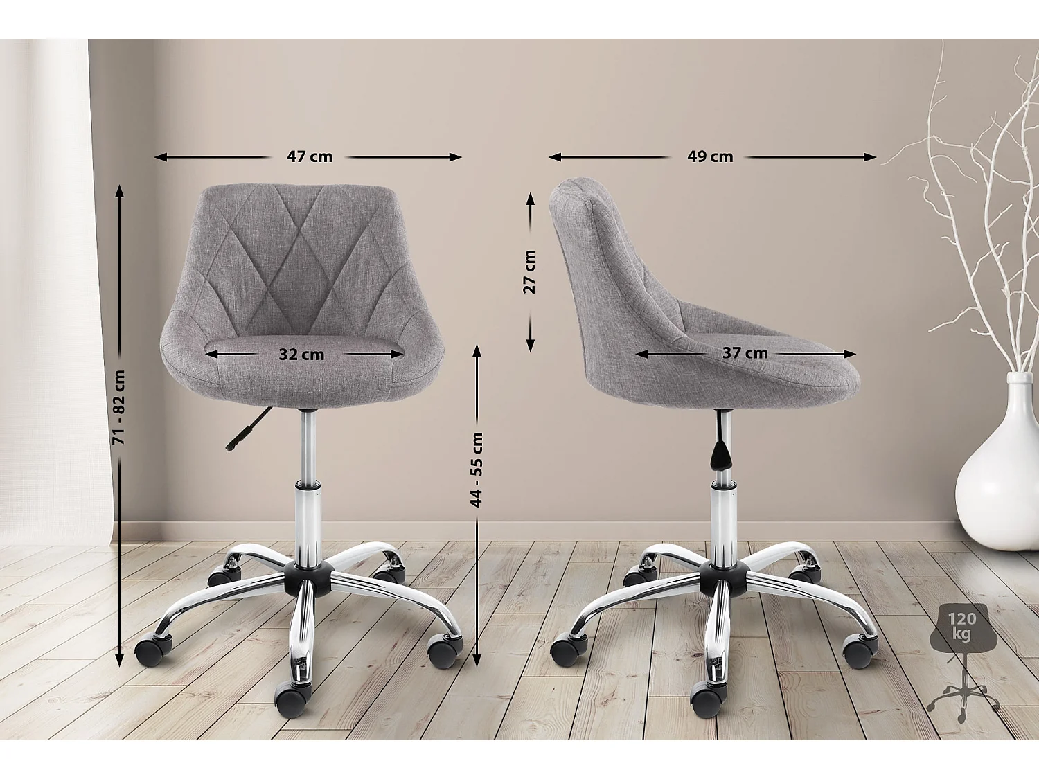 Tabouret de bureau - Tissu - Gris - Lazio