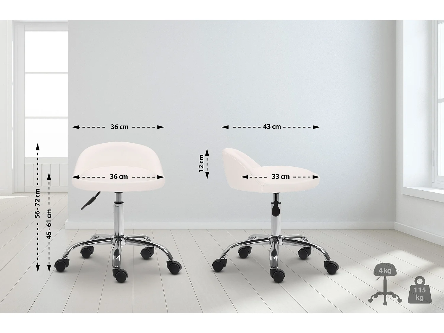 Tabouret de bureau - Similicuir - Blanc - Teramo