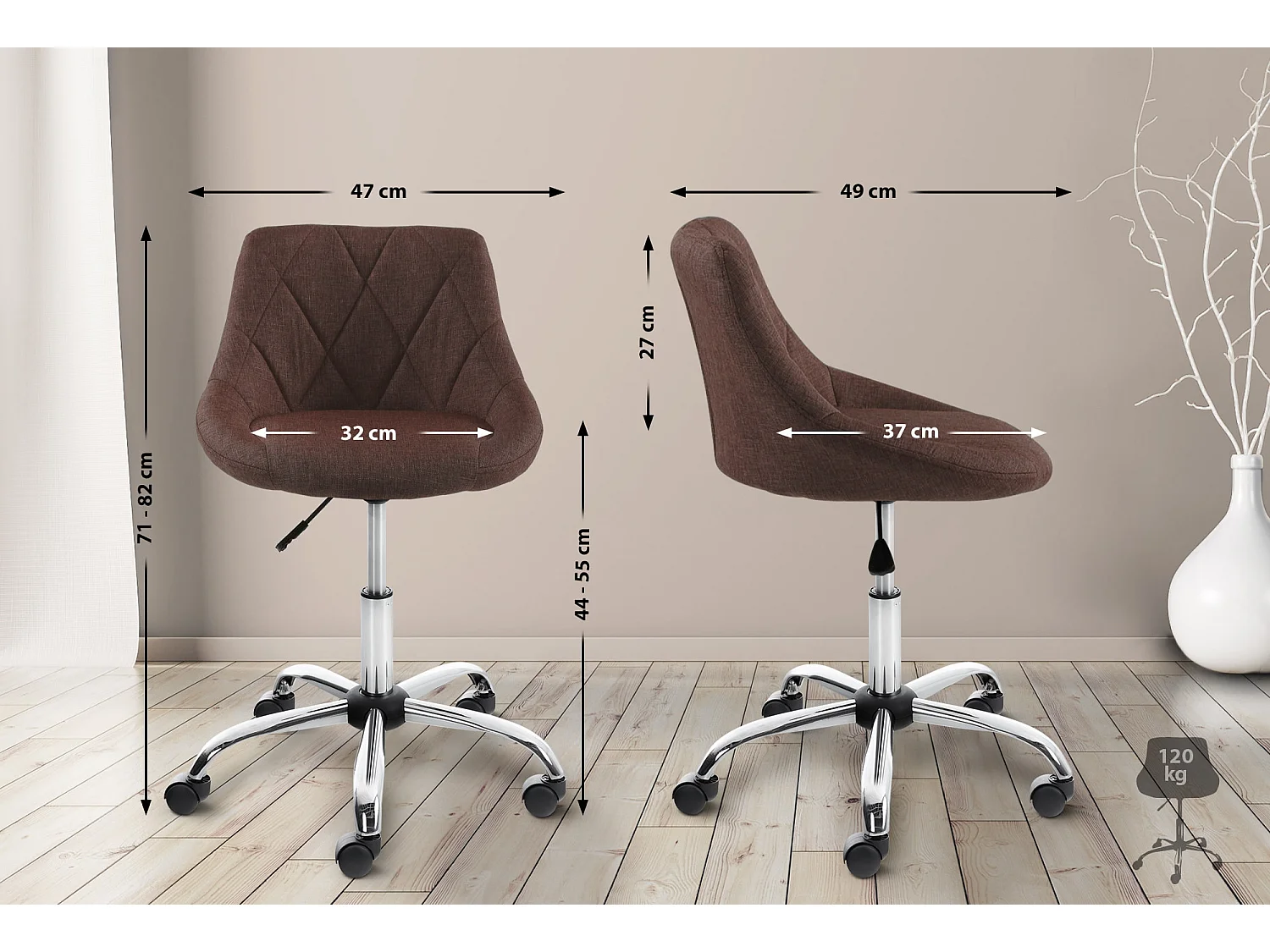 Tabouret de bureau - Tissu - Marron - Lazio