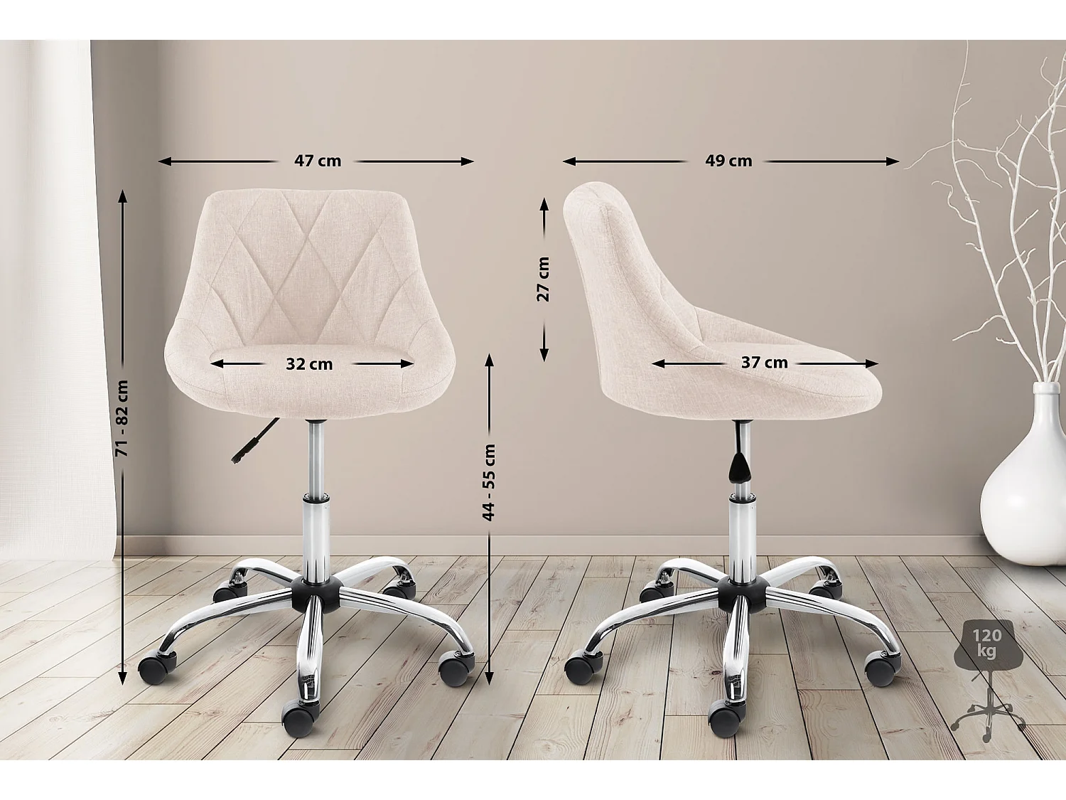 Tabouret de bureau - Tissu - Crème - Lazio