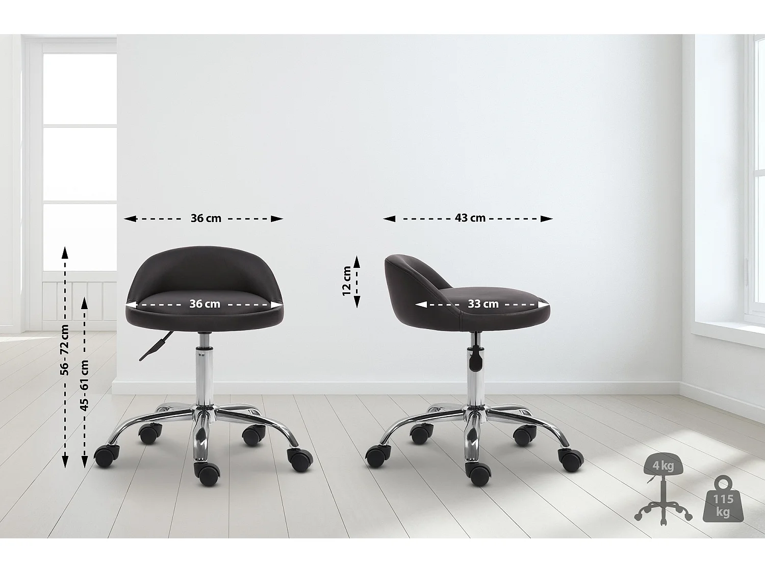 Tabouret de bureau - Similicuir & Nature - Noir - Teramo