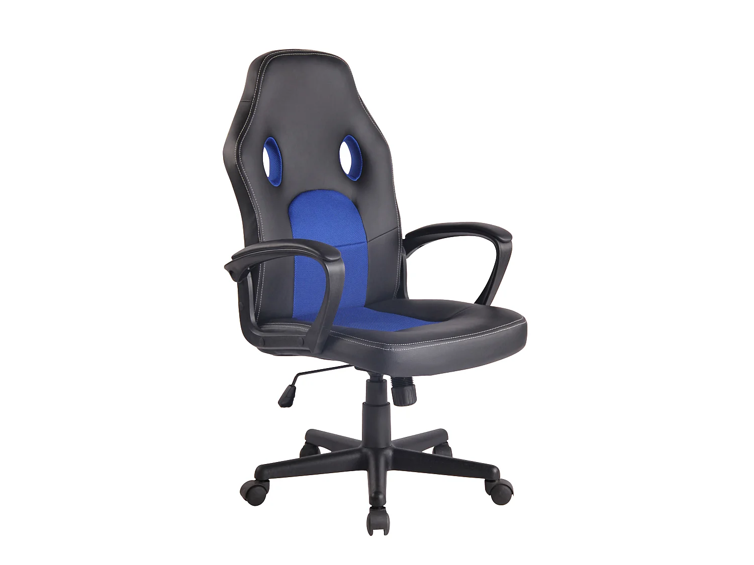 Chaise de bureau - Similicuir & Chrome - Noir / Bleu - Elbing