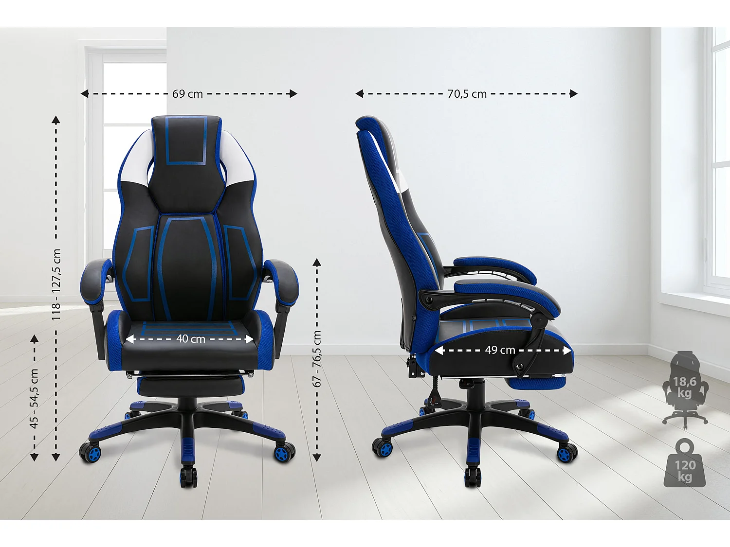 Chaise de bureau - Similicuir & Plastique - Noir / Bleu - Clovis