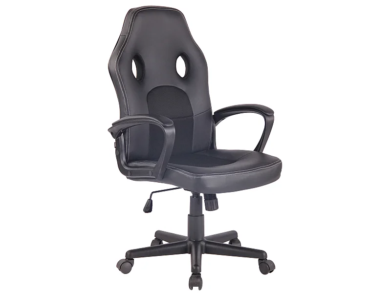 Chaise de bureau - Similicuir & Chrome - Noir / Noir - Elbing