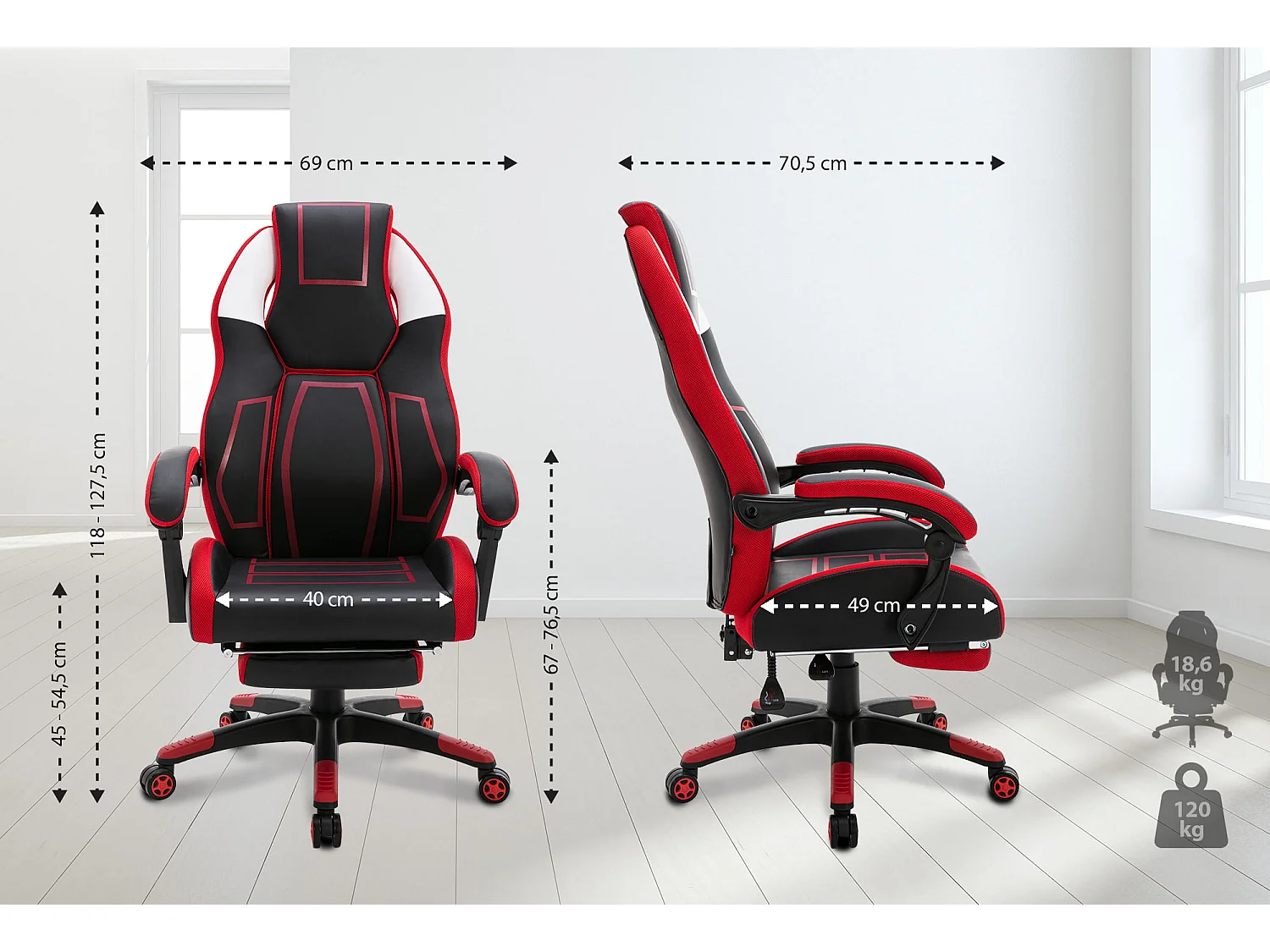 Chaise de bureau - Similicuir & Plastique - Noir / Rouge - Clovis