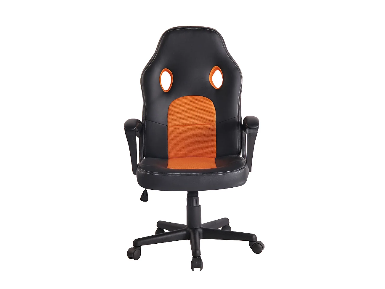 Chaise de bureau - Similicuir & Chrome - Noir / Orange - Elbing