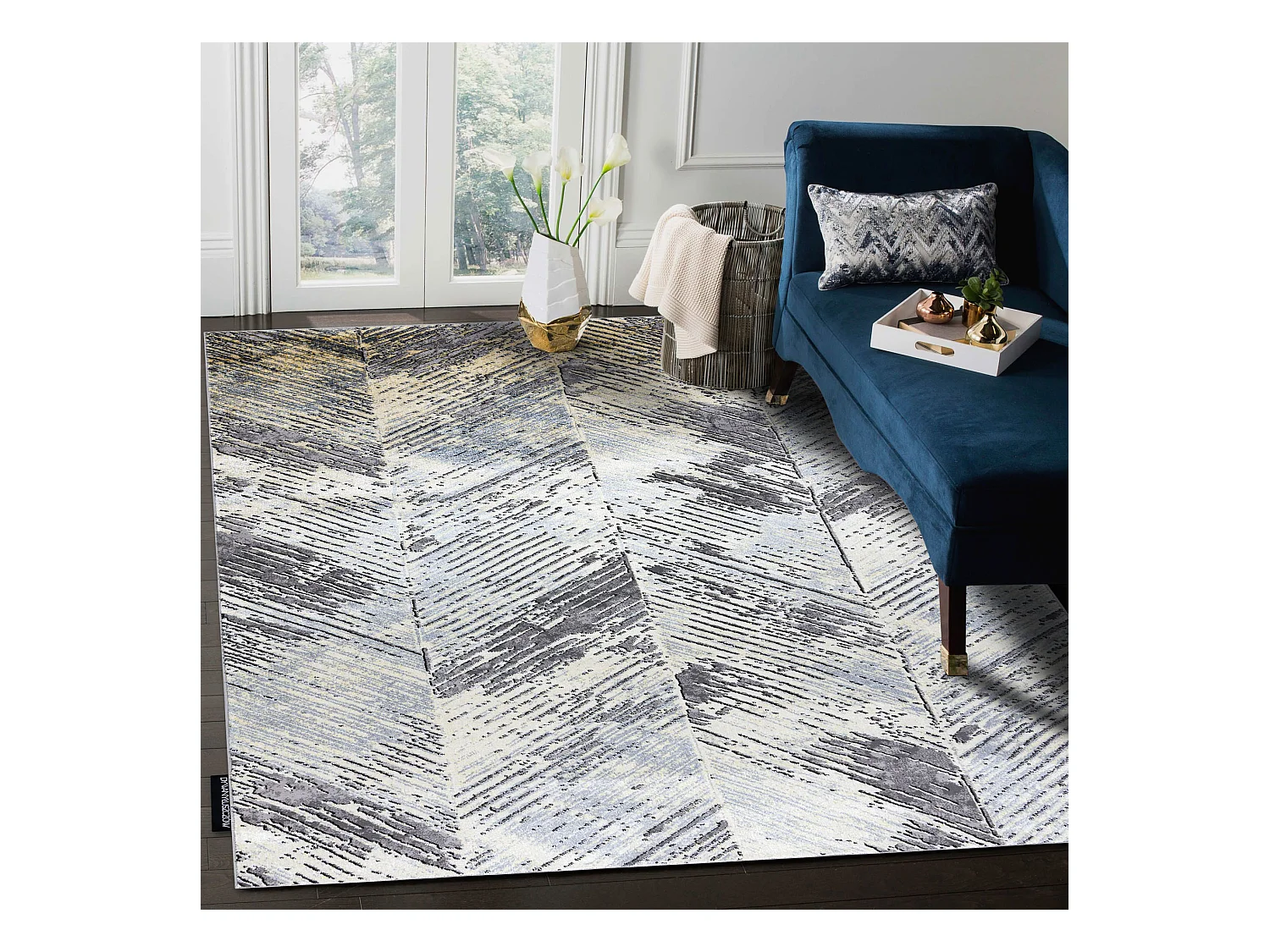 Tapis DE LUXE moderne 2087 Chevrons vintage - Structural or / gris 160x220 cm