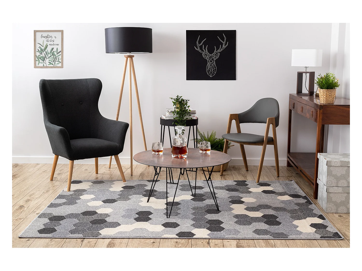 Tapijt HEOS 78537 grijskleuring / crème zeshoek 190x270 cm