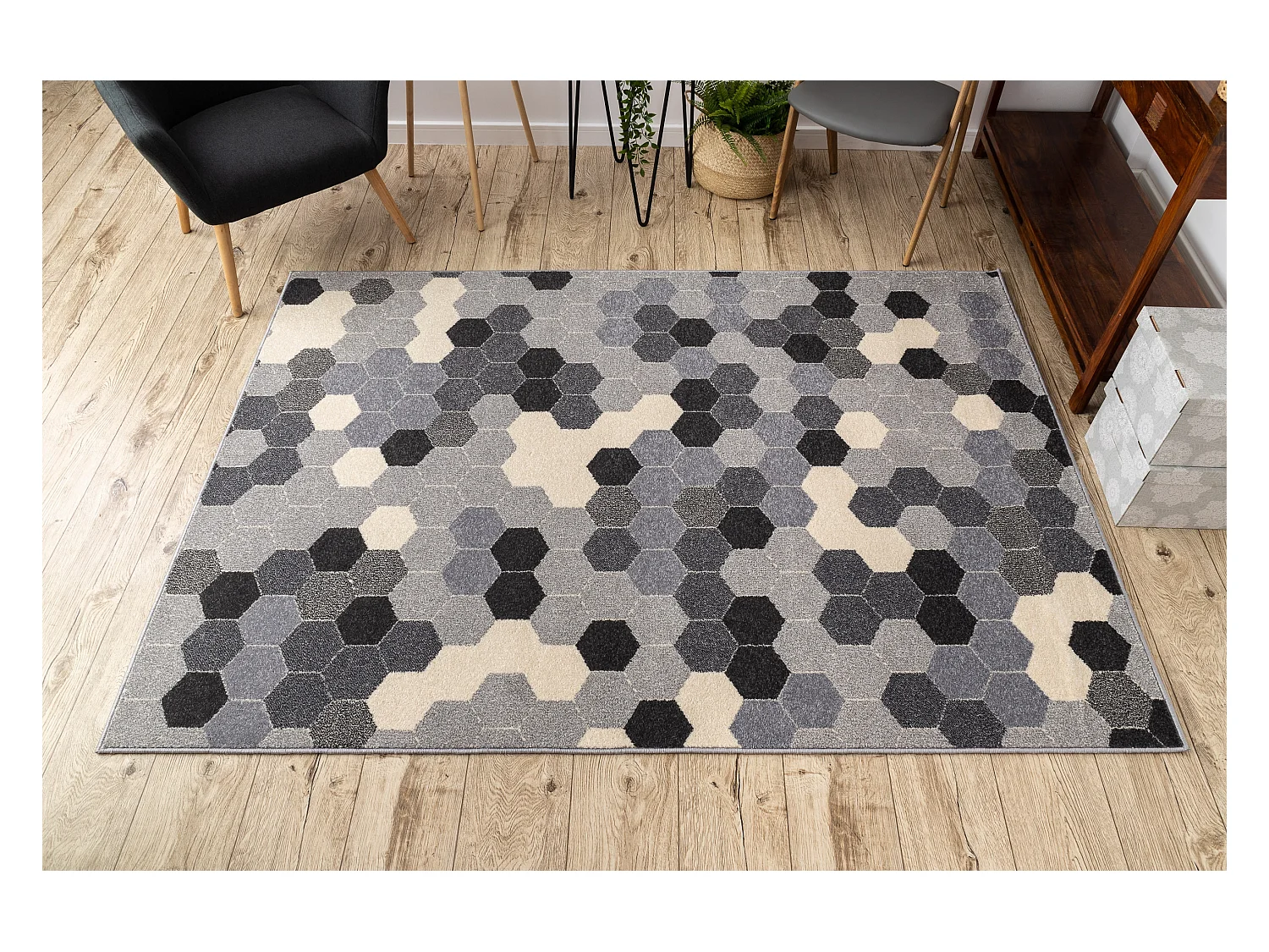 Tapijt HEOS 78537 grijskleuring / crème zeshoek 190x270 cm