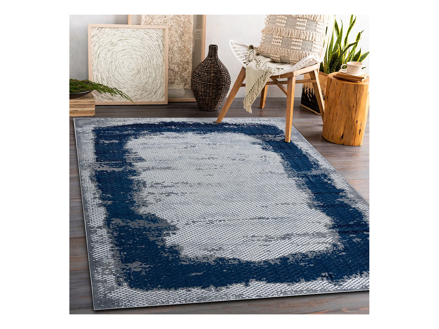 Tapijt CORE A004 Kader, schaduw - structureel, twee lagen vlies, blauw 240x330 cm