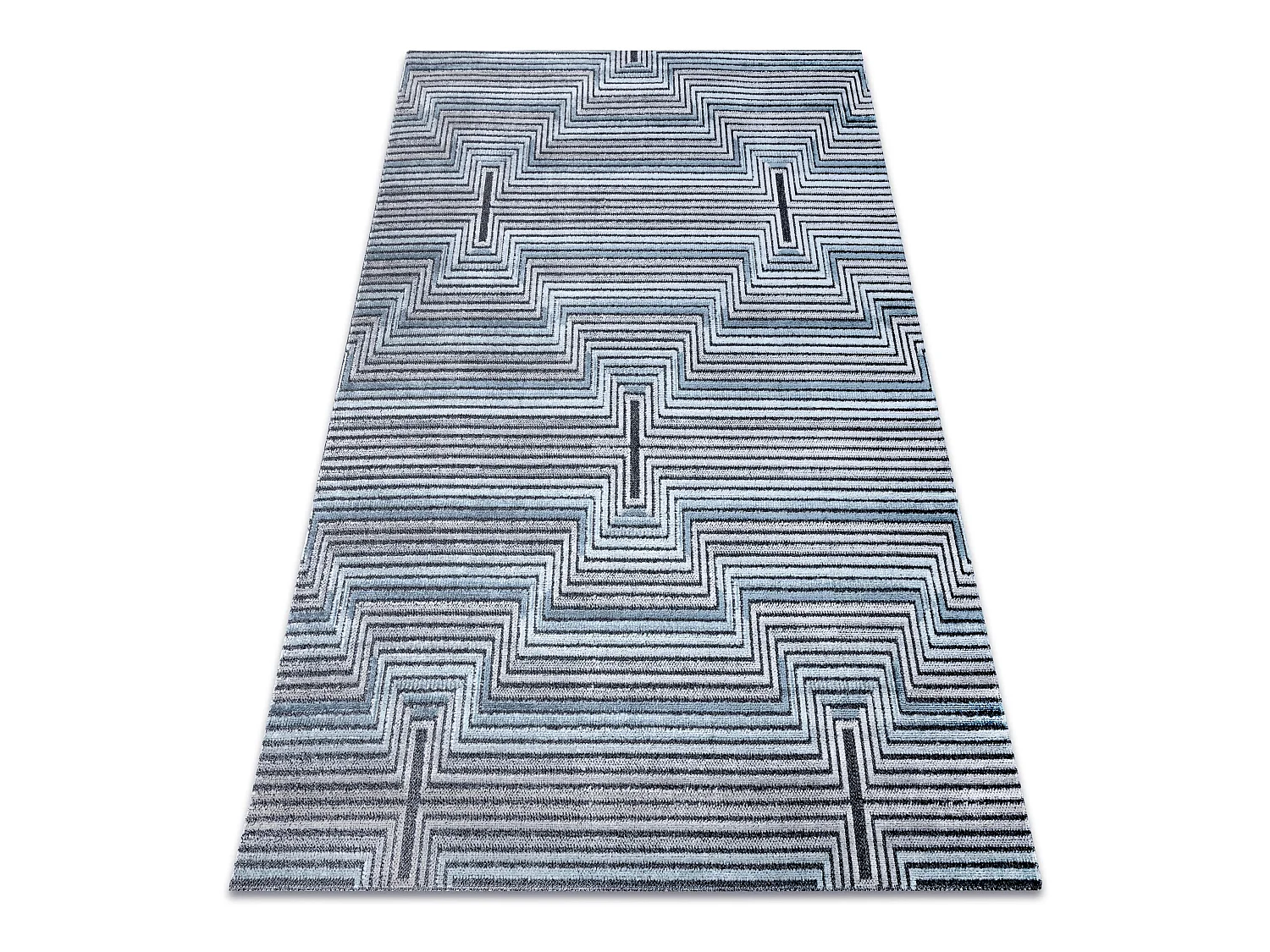 Tapis Structural SIERRA G5018 tissé à plat bleu - bandes, diamants 160x220 cm