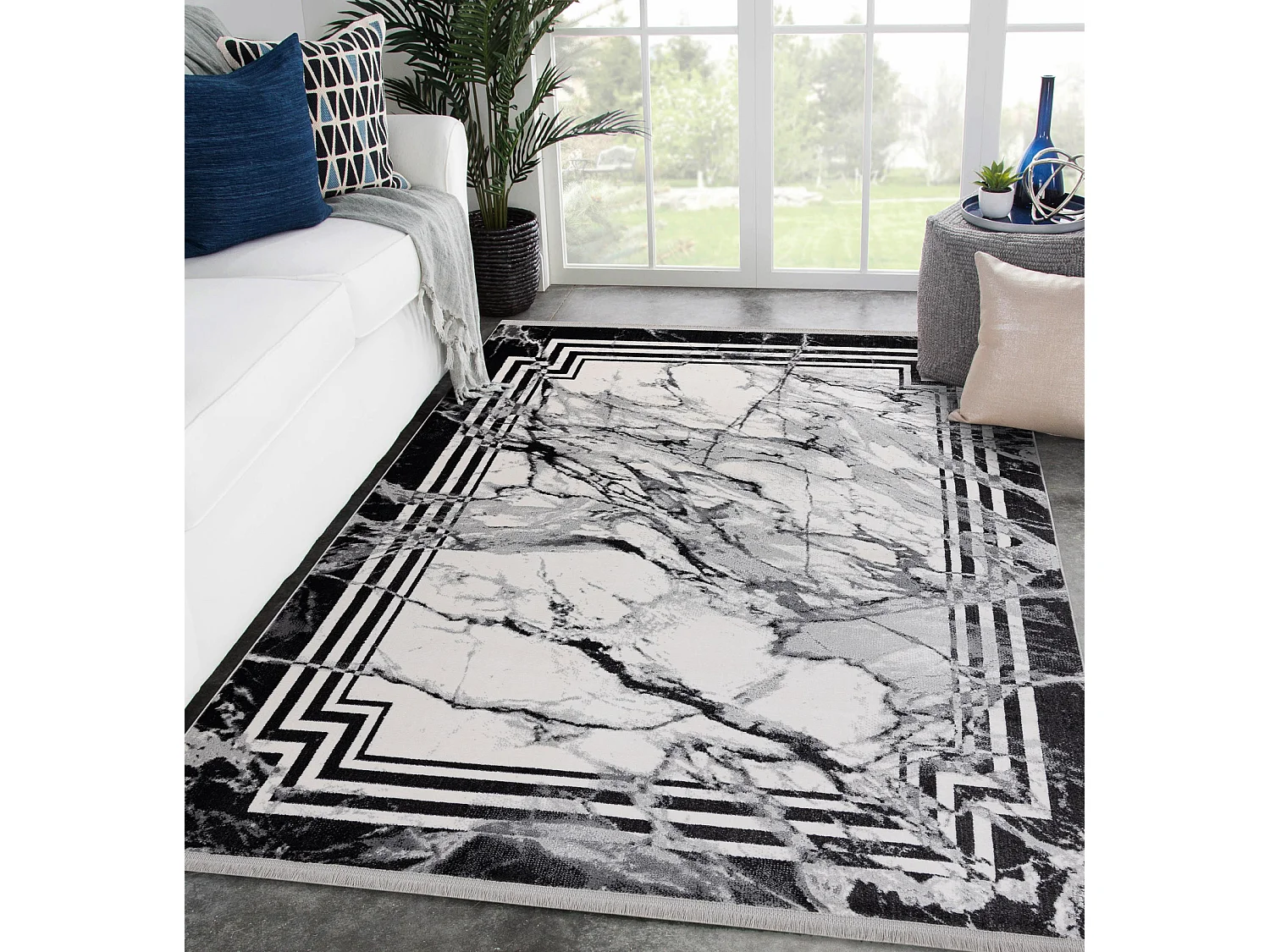 Tapis TULS structural, franges  51210 moderne, Marbre anthracite 160x220 cm