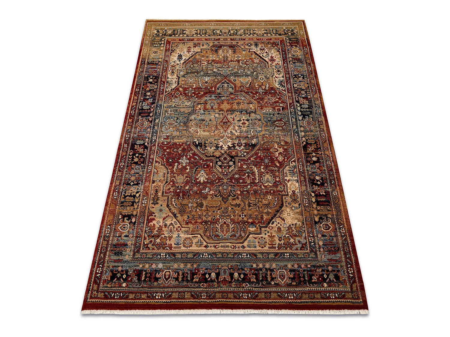Tapis KESHAN franges, Ornement oriental 7518/53528 beige / bleu foncé 120x145 cm